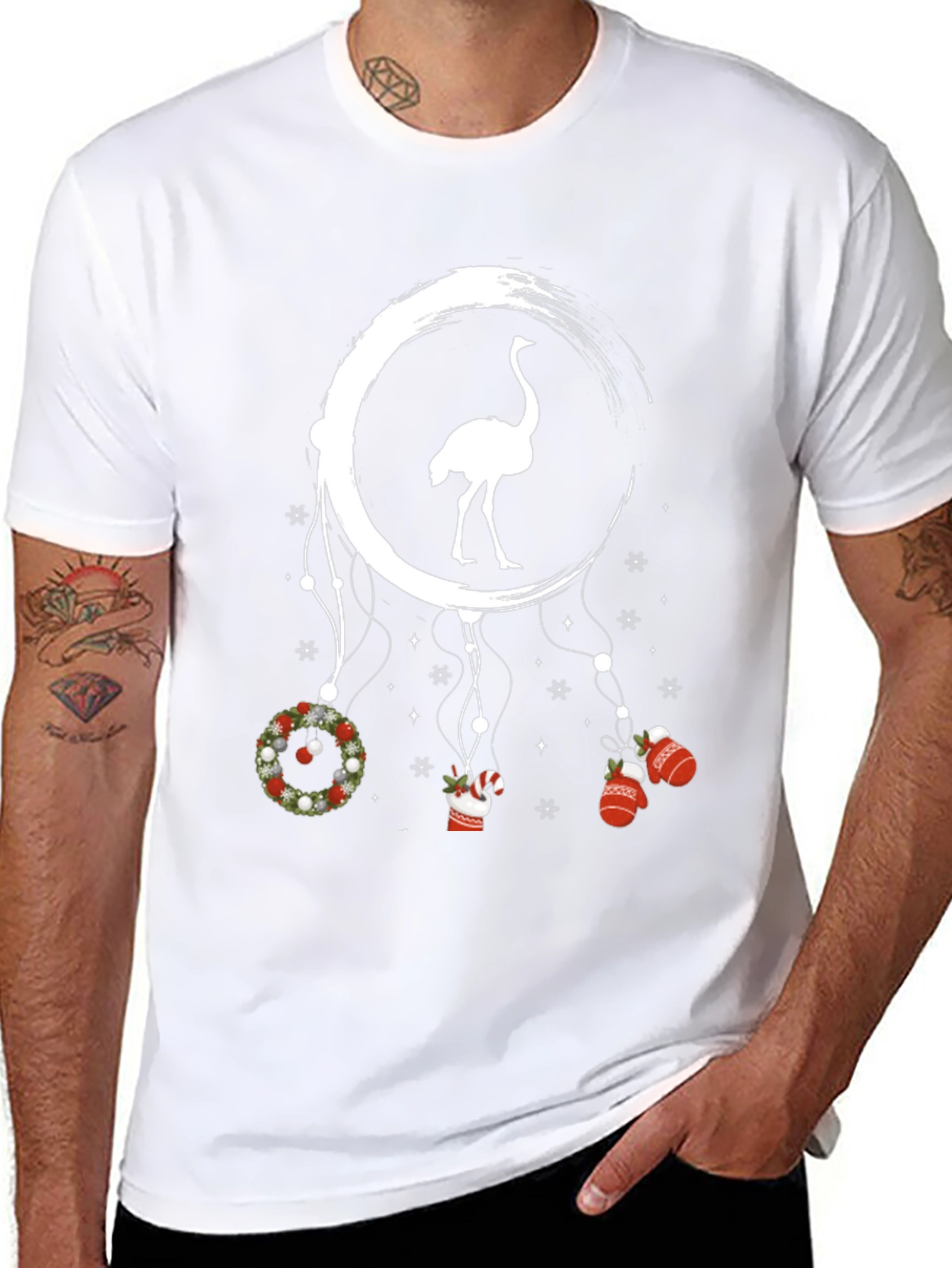 Ostrich Moon Christmas T-Shirt