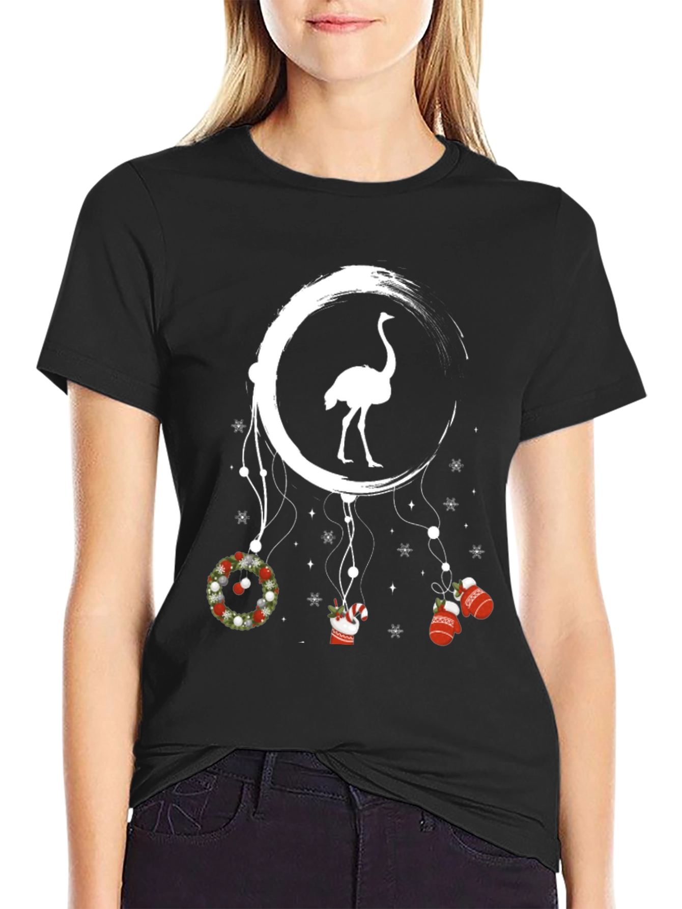 Ostrich Moon Christmas T-Shirt