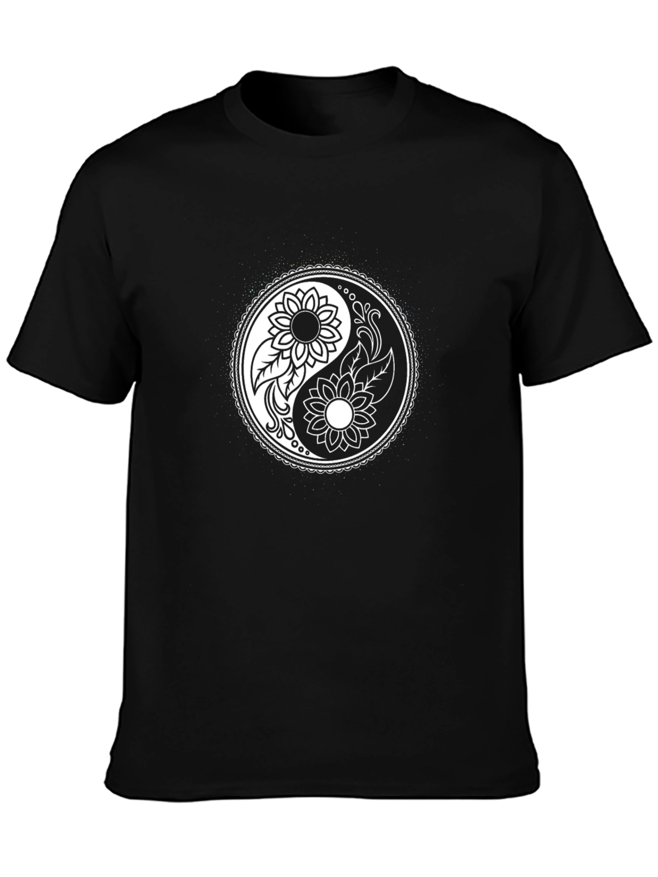 Yin Yang Sunflower Graphic T-Shirt - Black