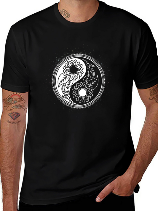 Yin Yang Sunflower Graphic T-Shirt - Black