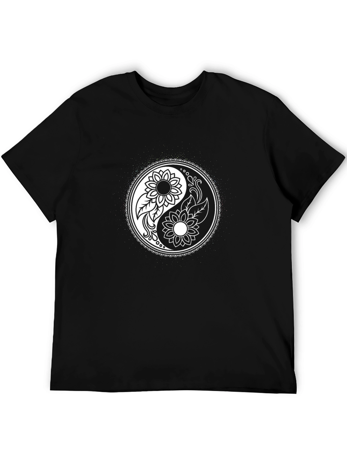 Yin Yang Sunflower Graphic T-Shirt - Black