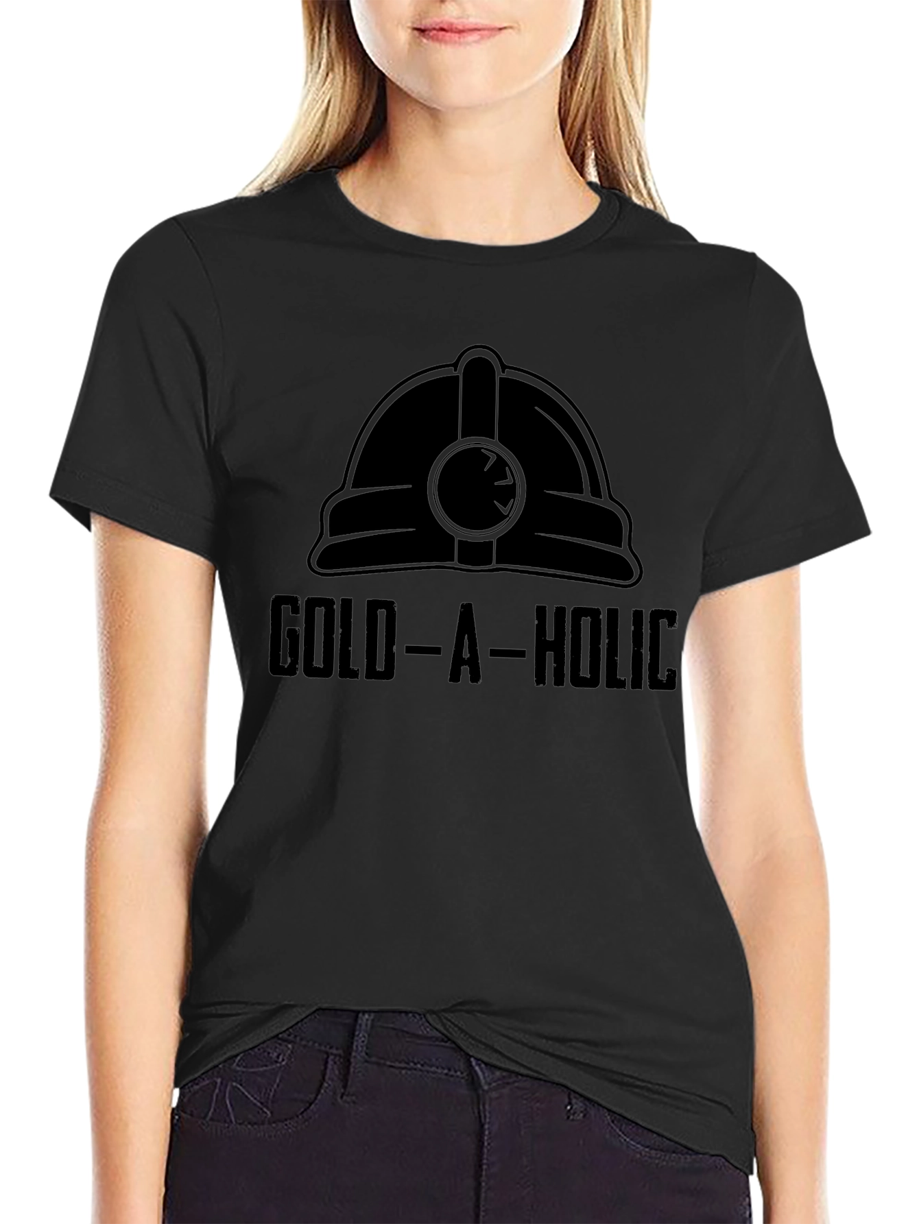 Gold-A-Holic Miner Helmet Graphic Tee - Black