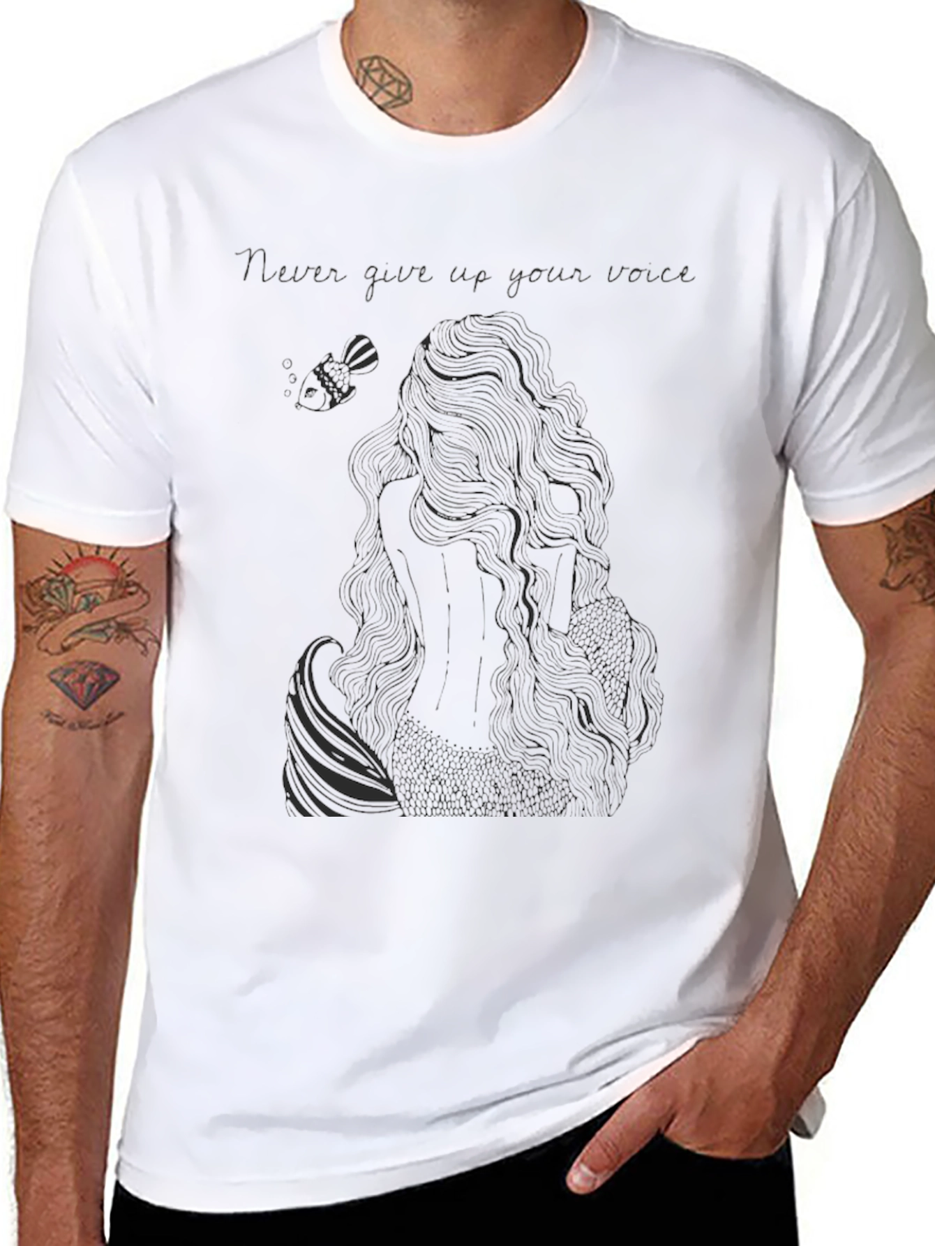 Mermaid Graphic Tee - Never Give Up Your Voice