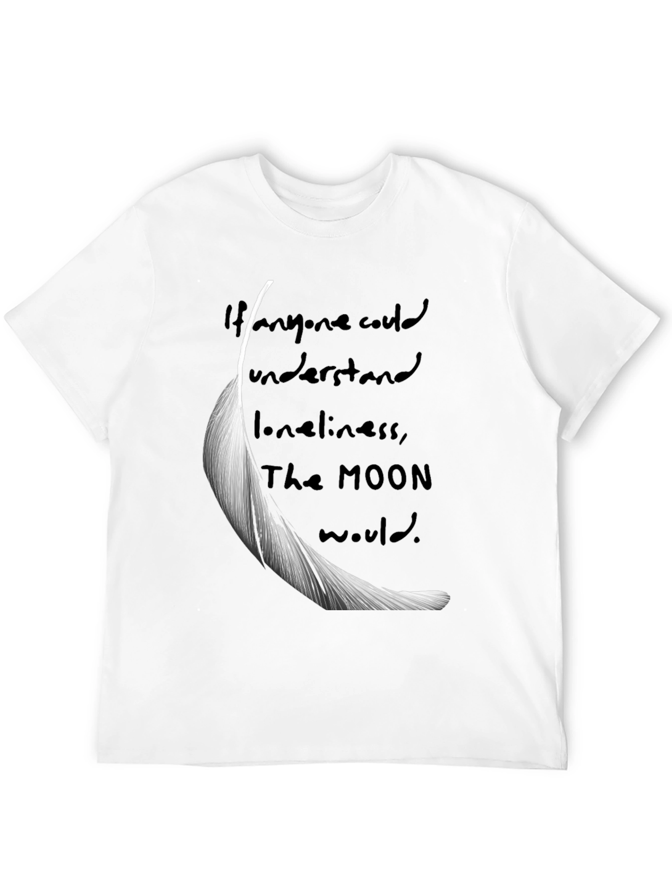 Feather & Moon Loneliness Graphic T-Shirt - Black