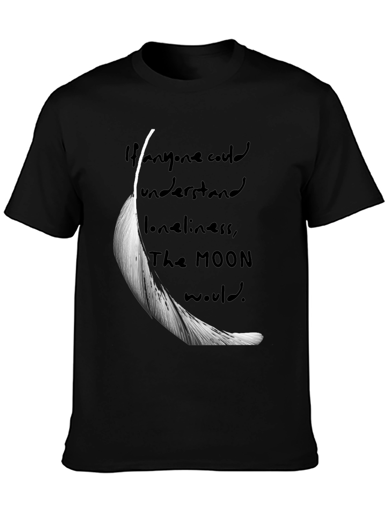 Feather & Moon Loneliness Graphic T-Shirt - Black