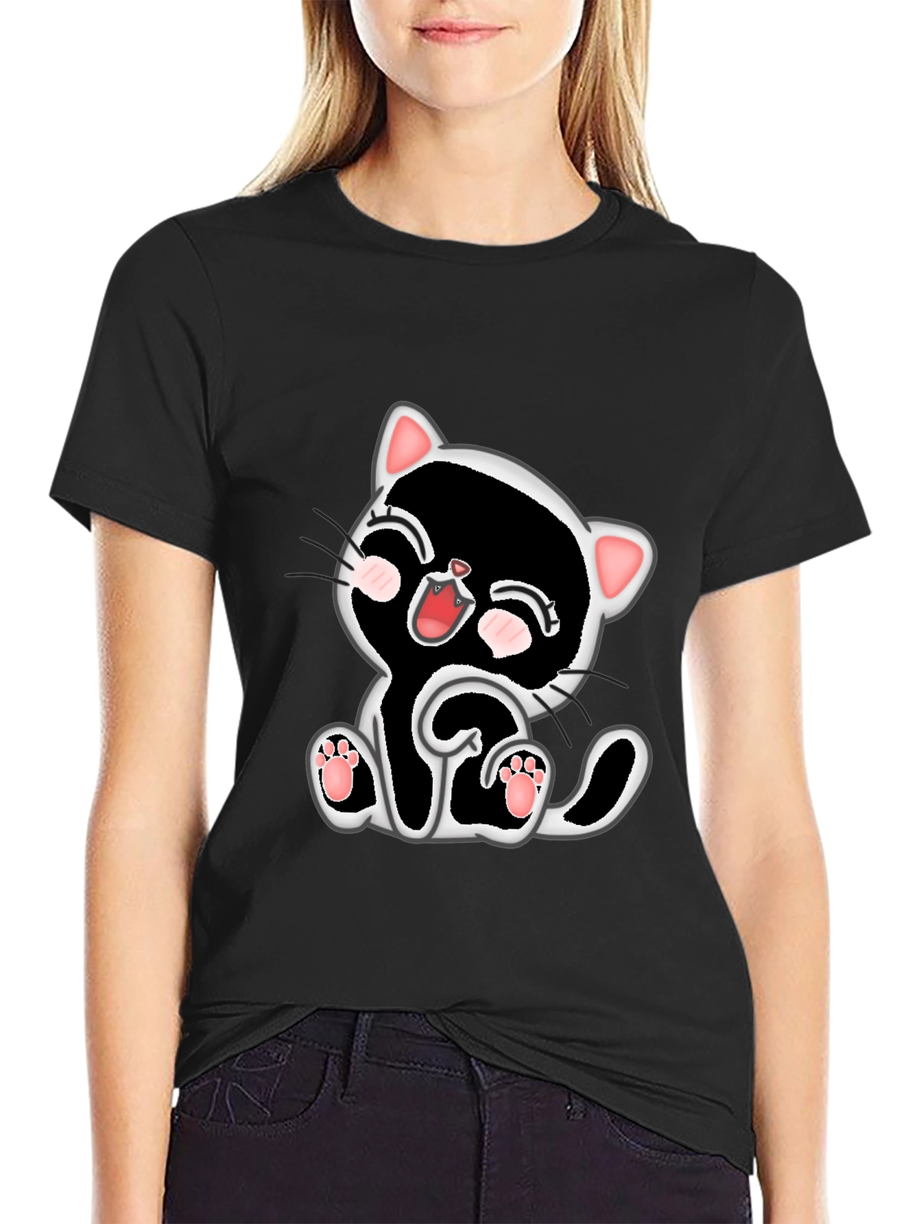 Cute Kitten Graphic Tee - Black