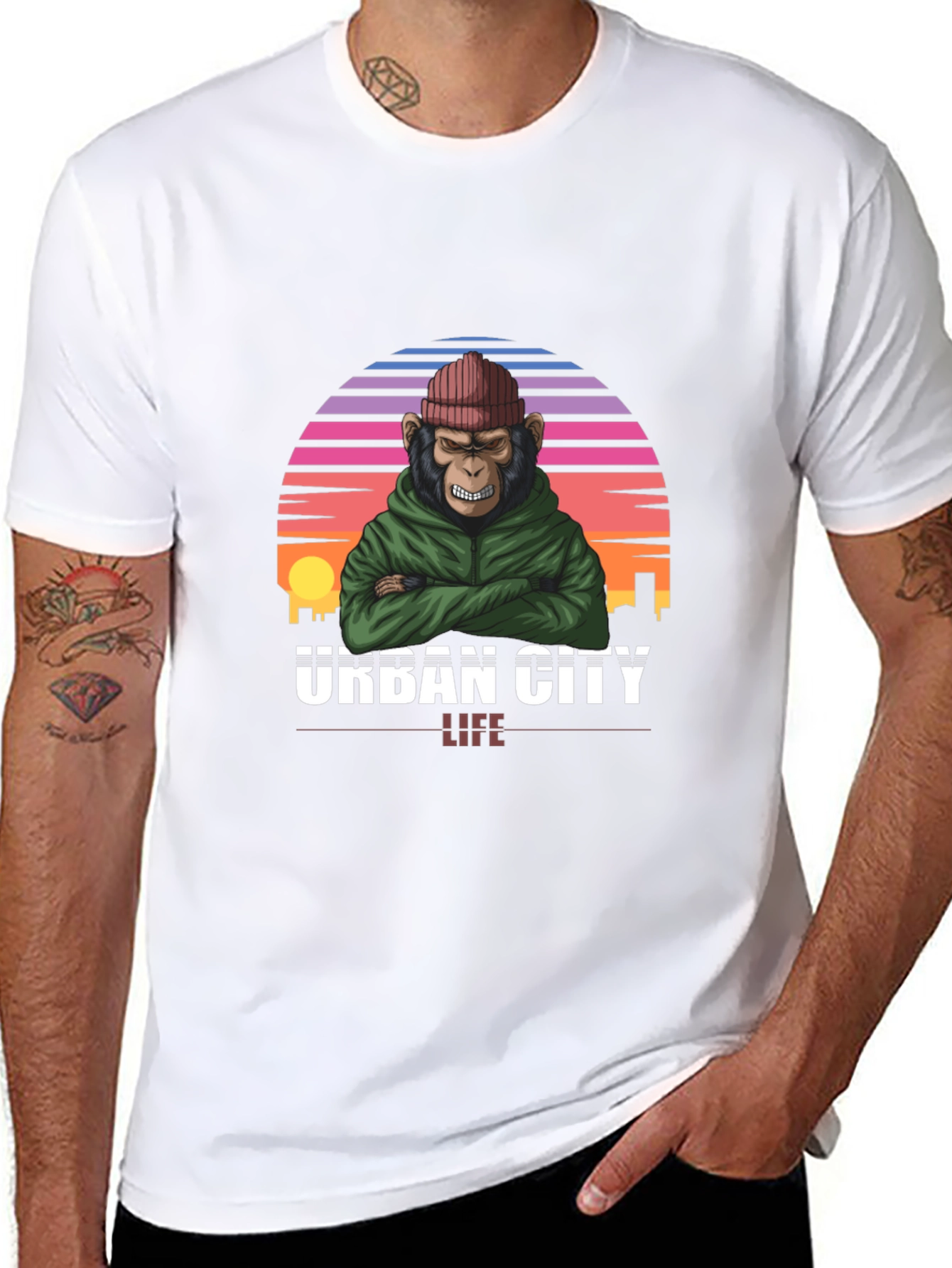 Urban City Life Monkey Graphic T-Shirt