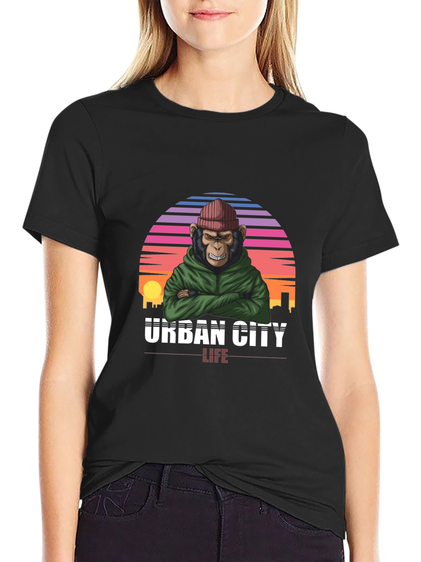 Urban City Life Monkey Graphic T-Shirt
