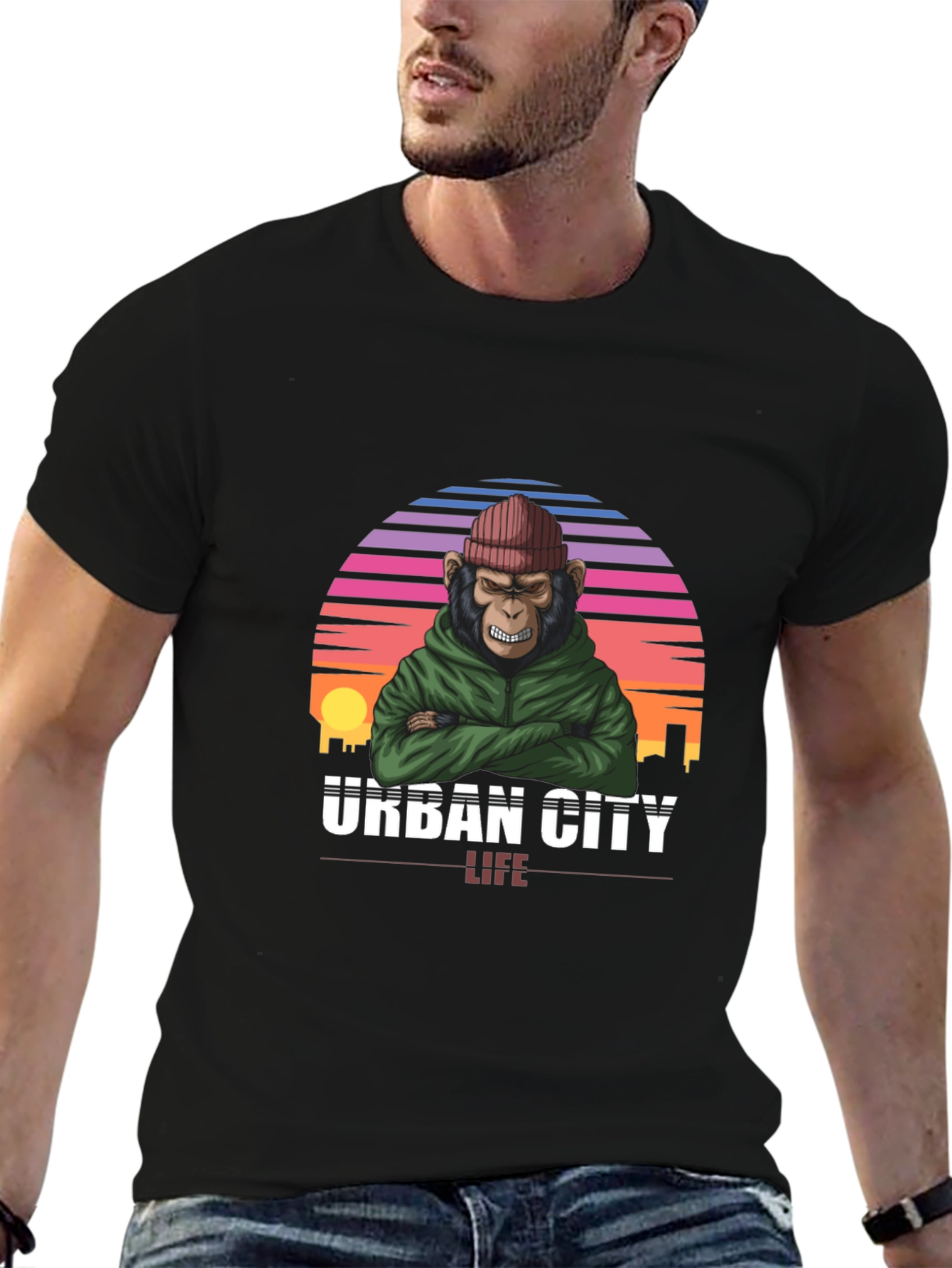 Urban City Life Monkey Graphic T-Shirt