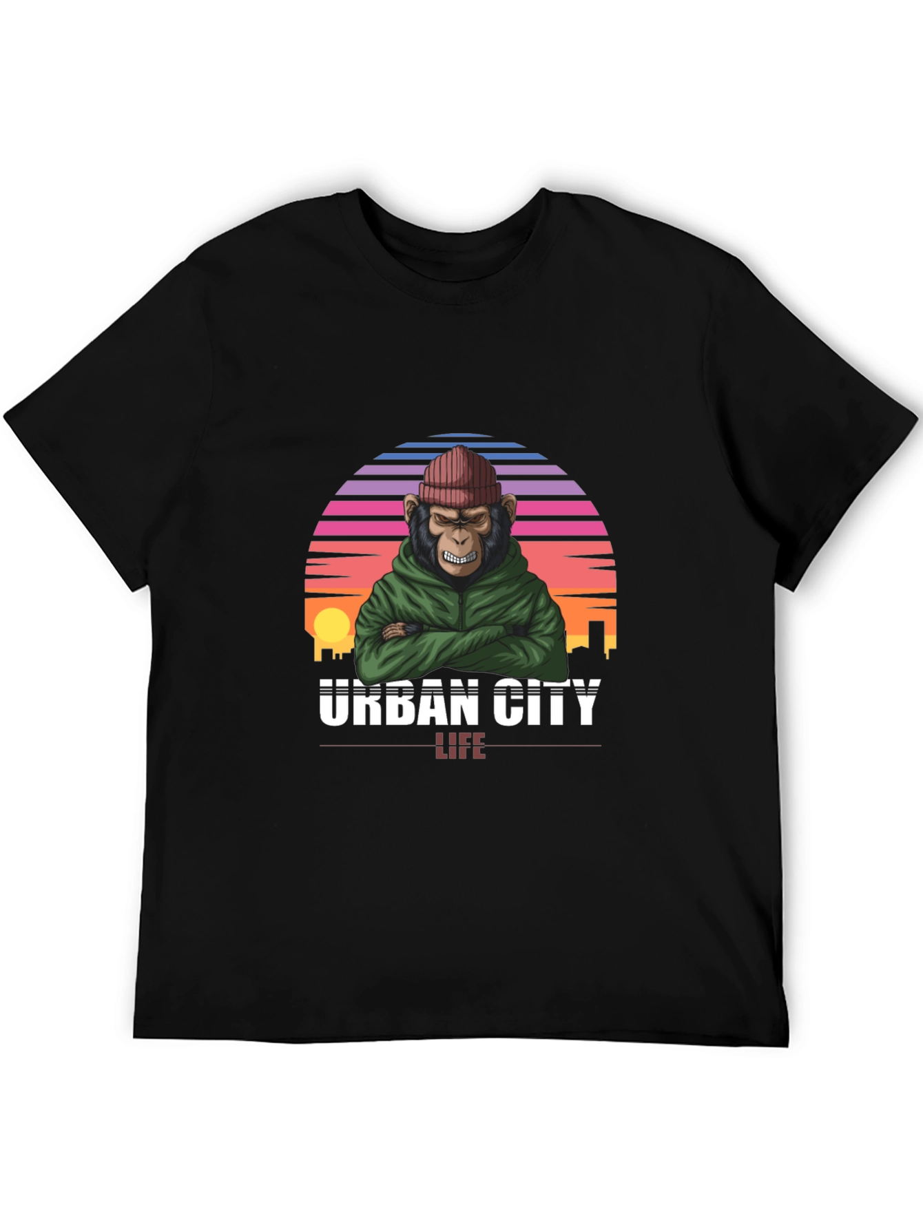Urban City Life Monkey Graphic T-Shirt