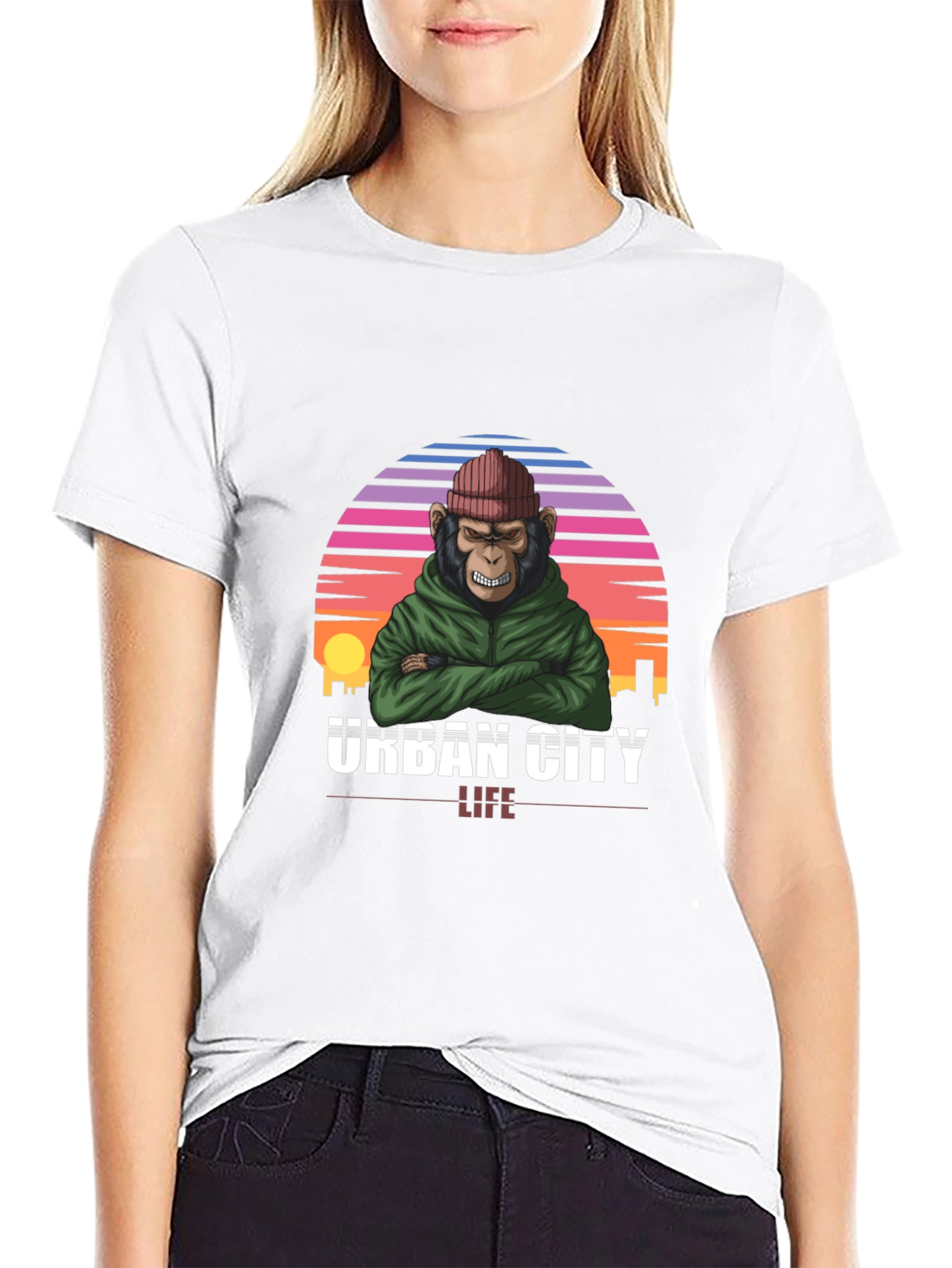 Urban City Life Monkey Graphic T-Shirt