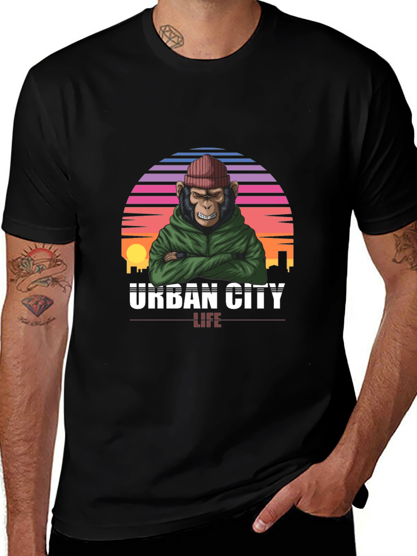 Urban City Life Monkey Graphic T-Shirt