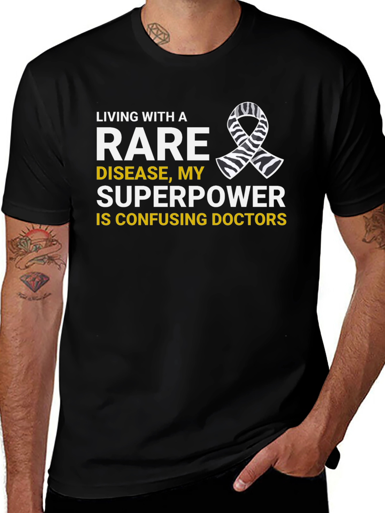 Rare Disease Superpower T-Shirt Zebra Ribbon Awareness Tee