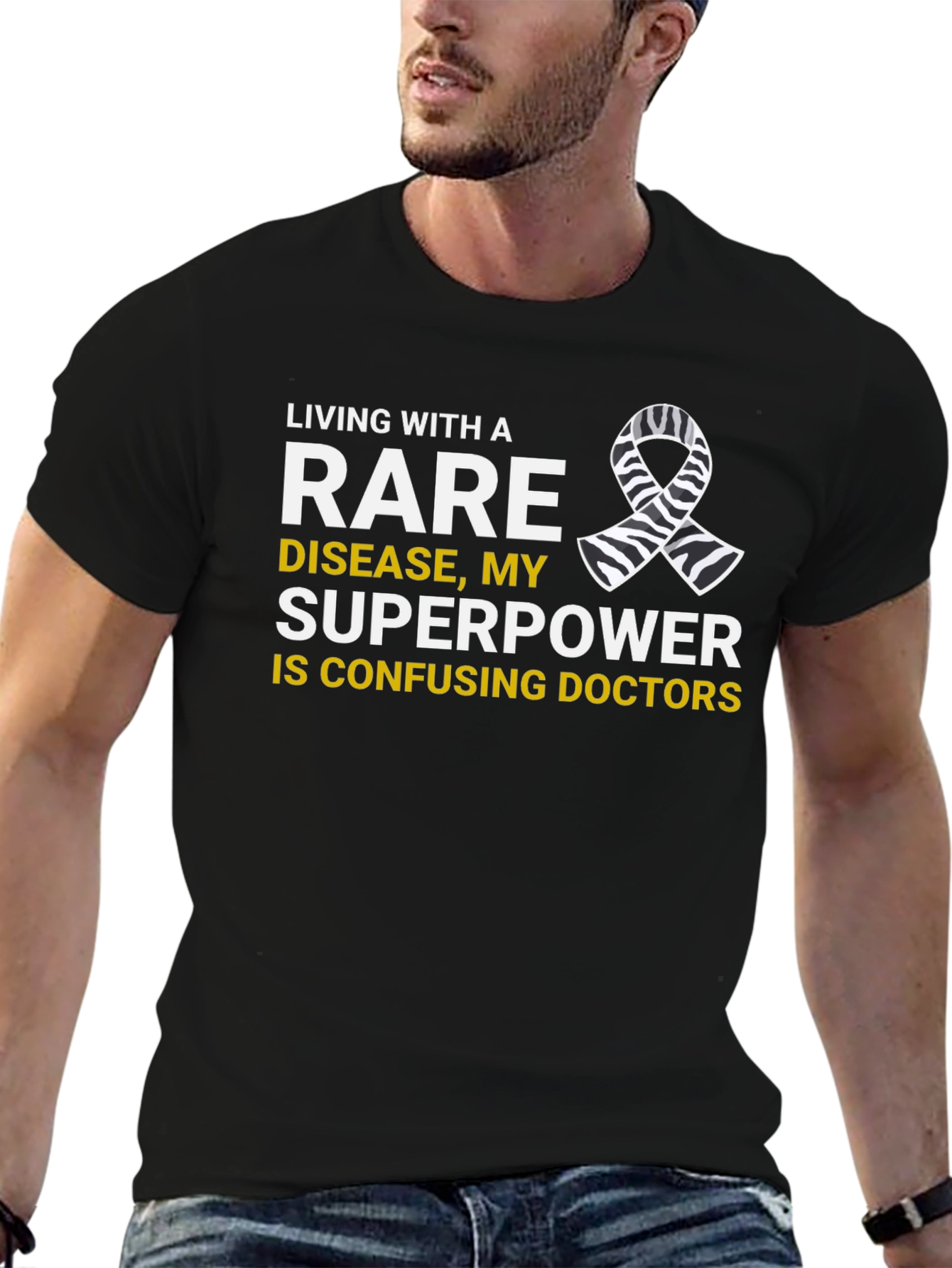 Rare Disease Superpower T-Shirt Zebra Ribbon Awareness Tee
