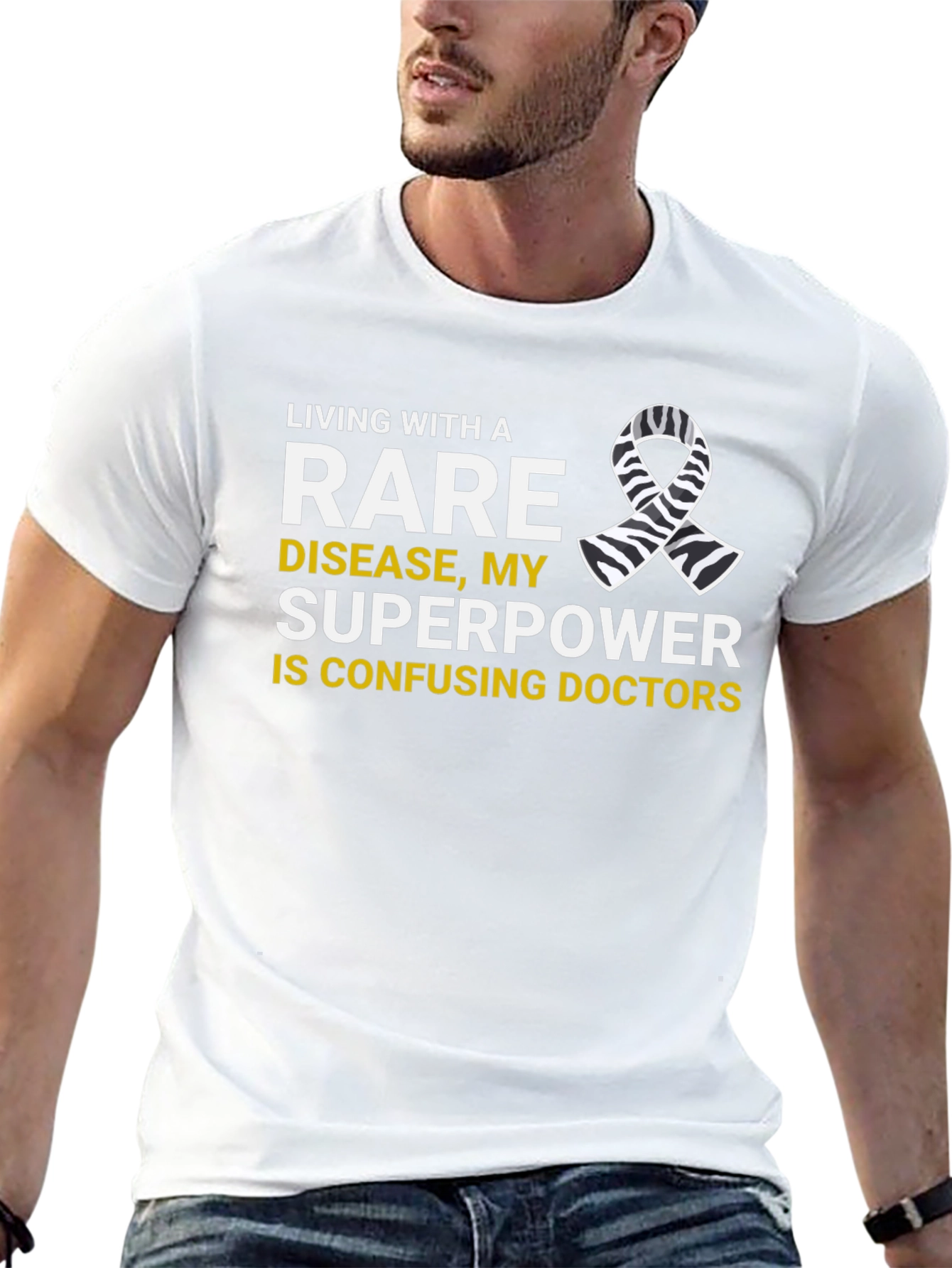 Rare Disease Superpower T-Shirt Zebra Ribbon Awareness Tee