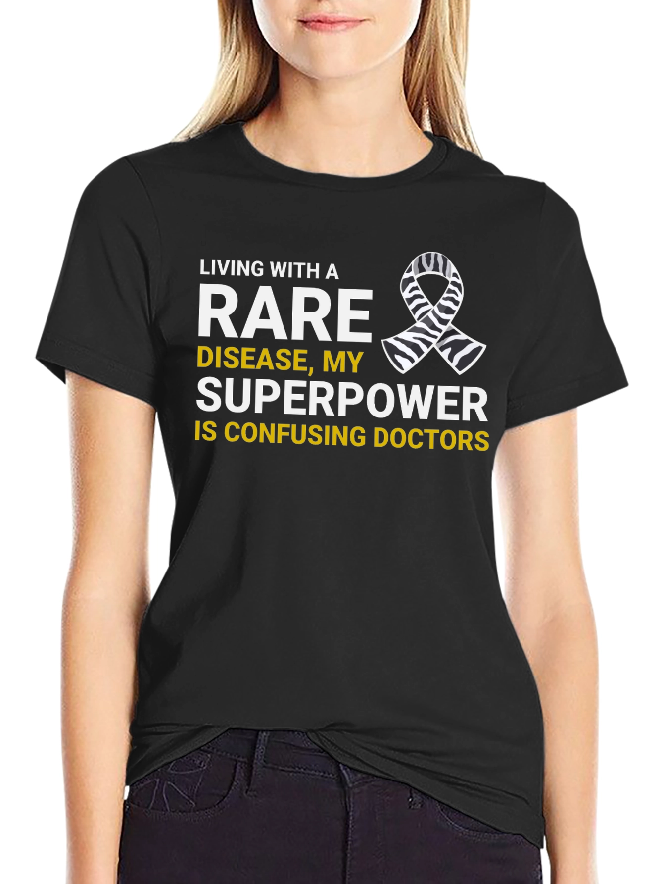 Rare Disease Superpower T-Shirt Zebra Ribbon Awareness Tee