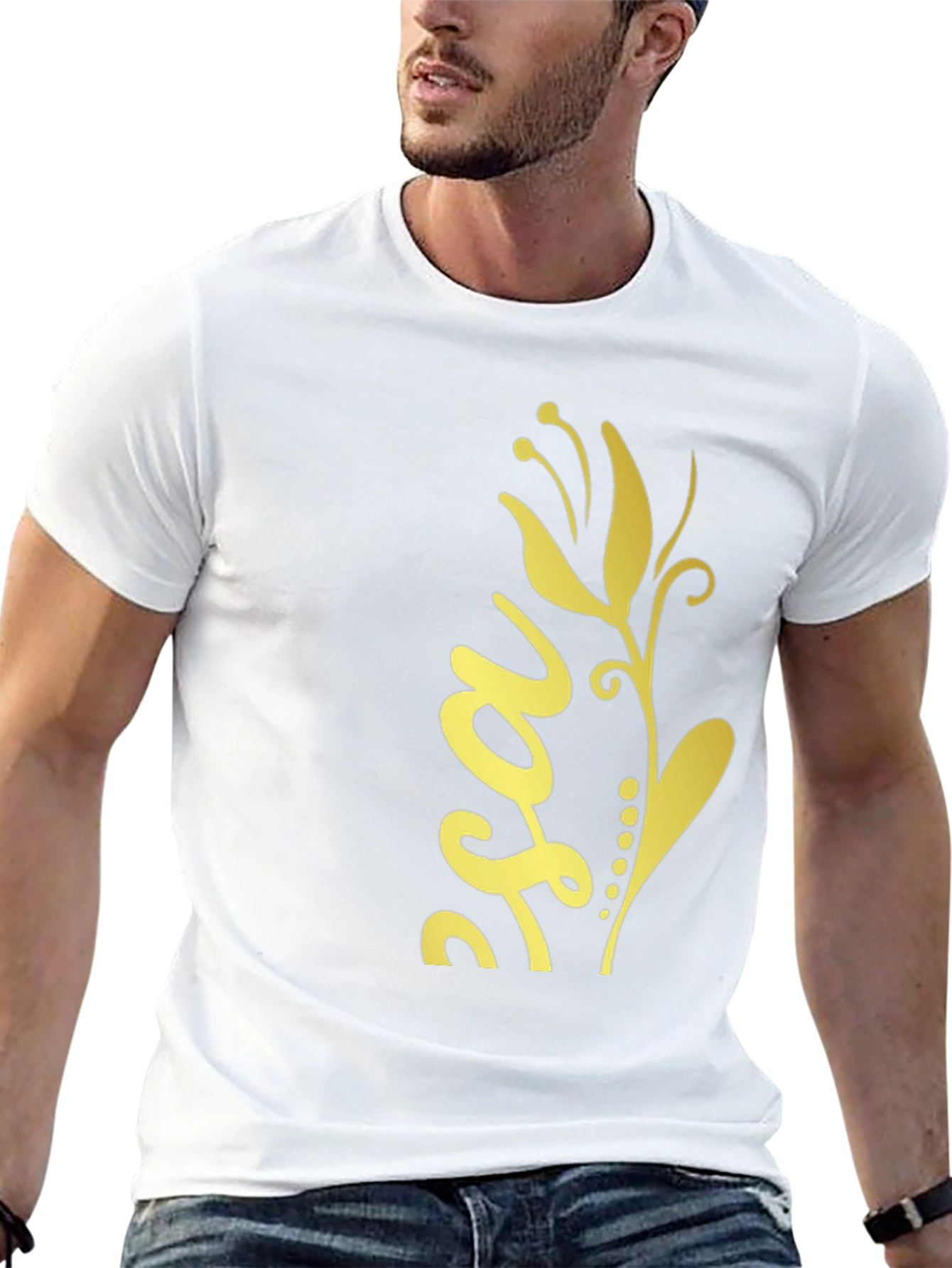 Stylish Black Tee with Gold Floral Design