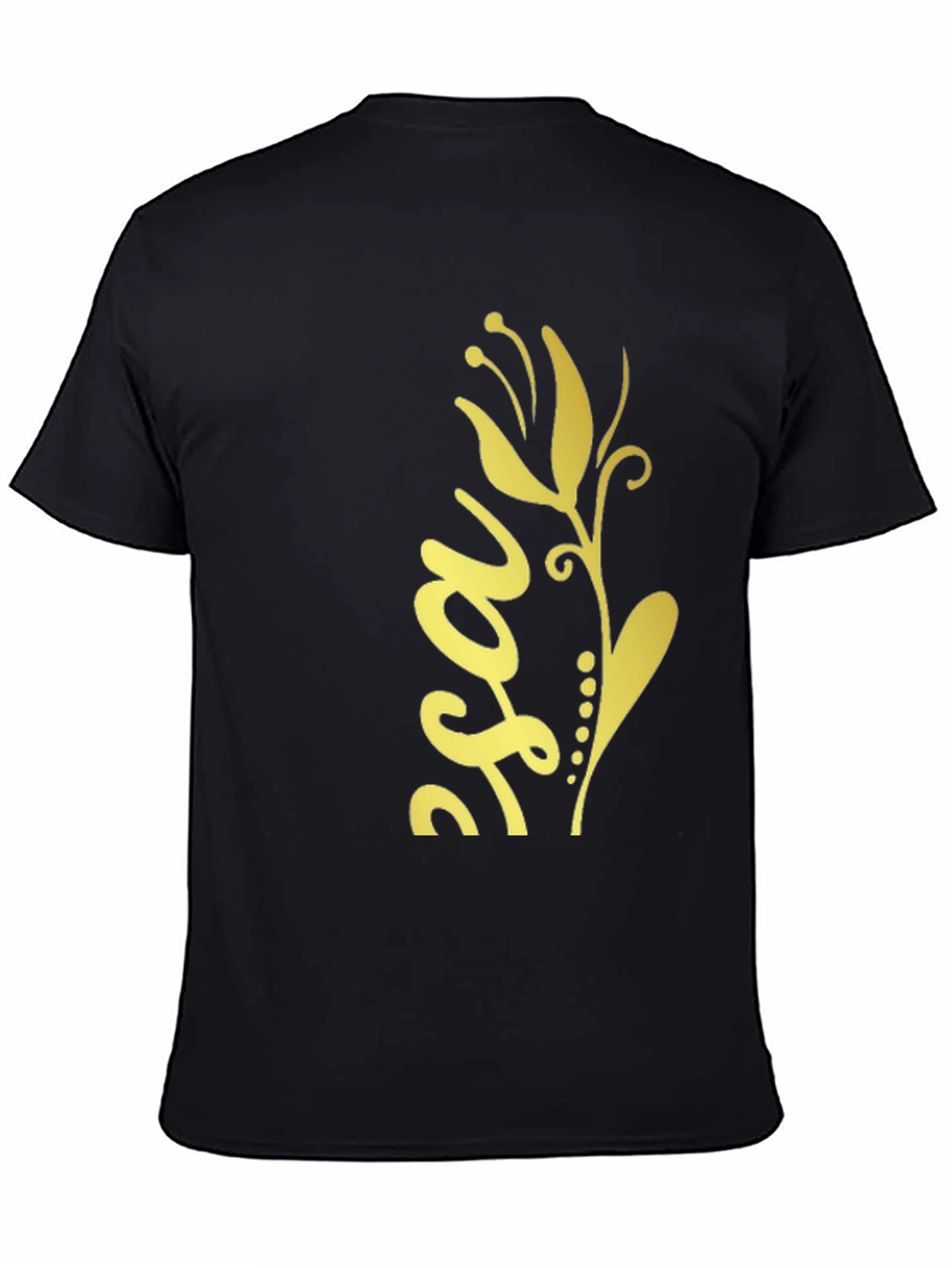 Stylish Black Tee with Gold Floral Design