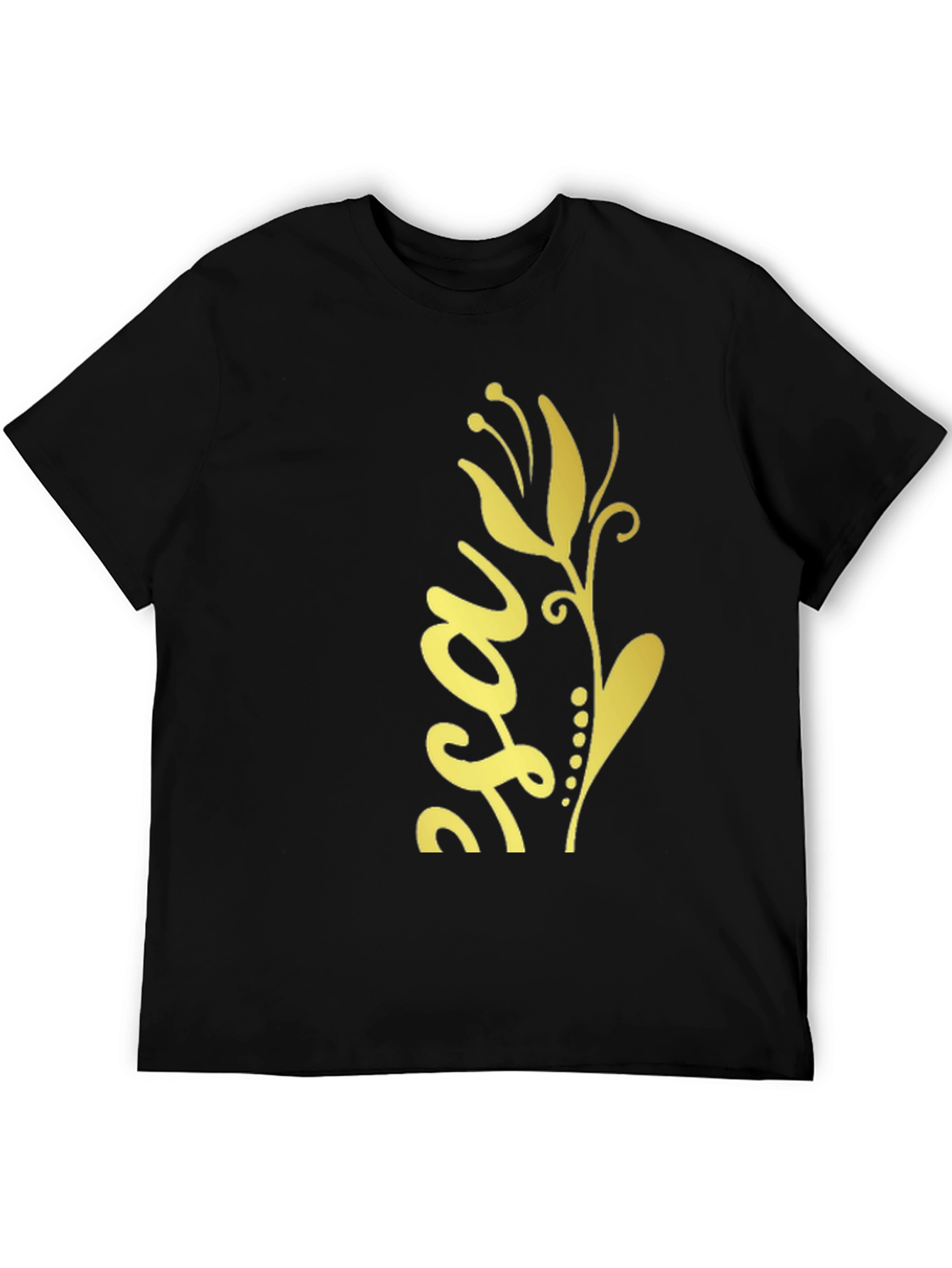 Stylish Black Tee with Gold Floral Design