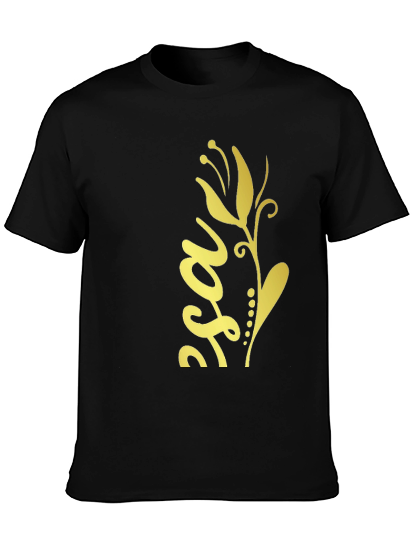 Stylish Black Tee with Gold Floral Design