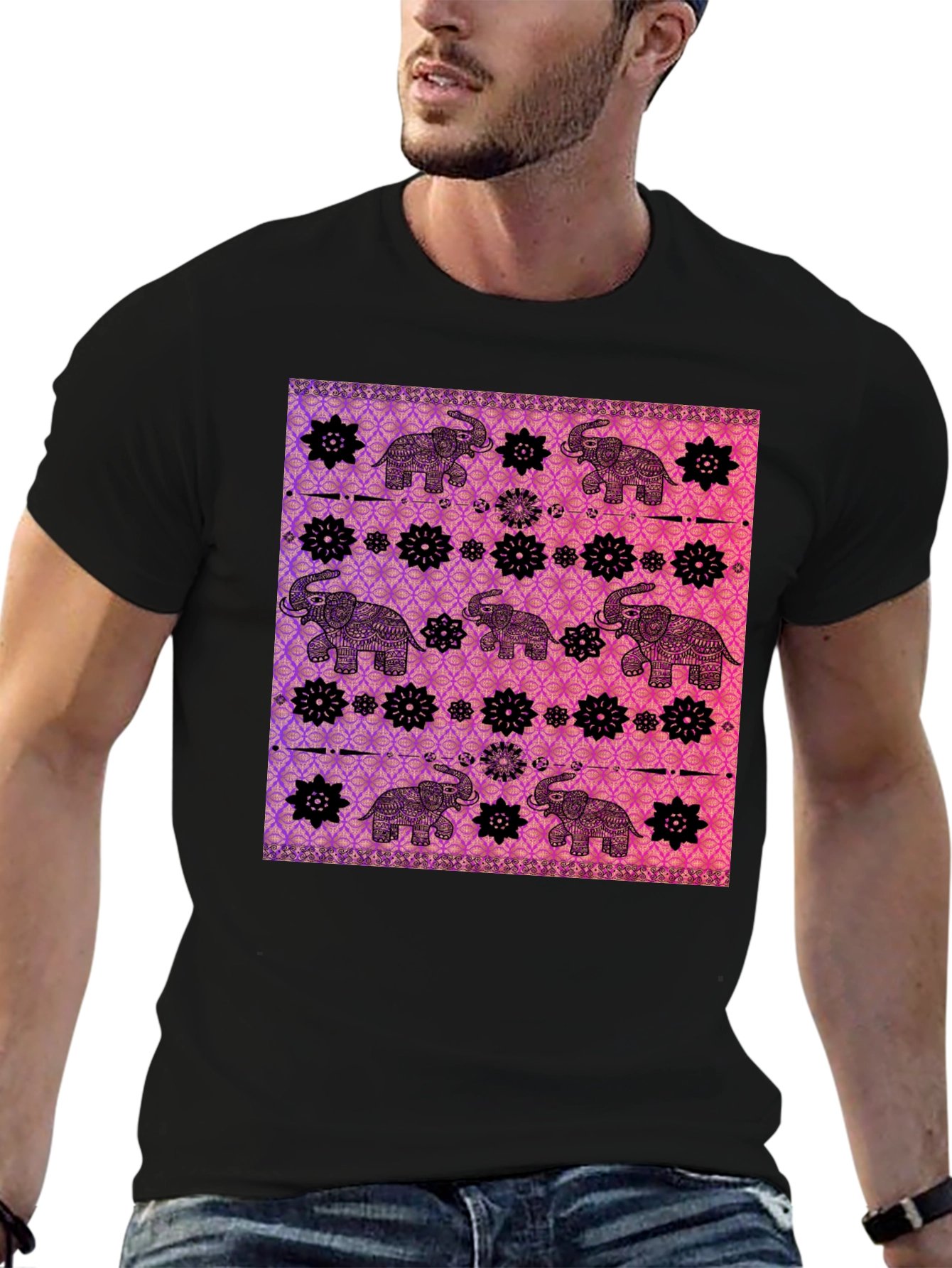 Elephant Pattern Graphic Tee