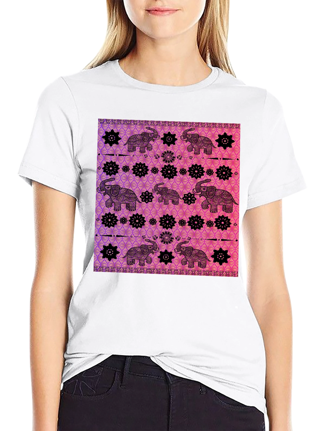 Elephant Pattern Graphic Tee