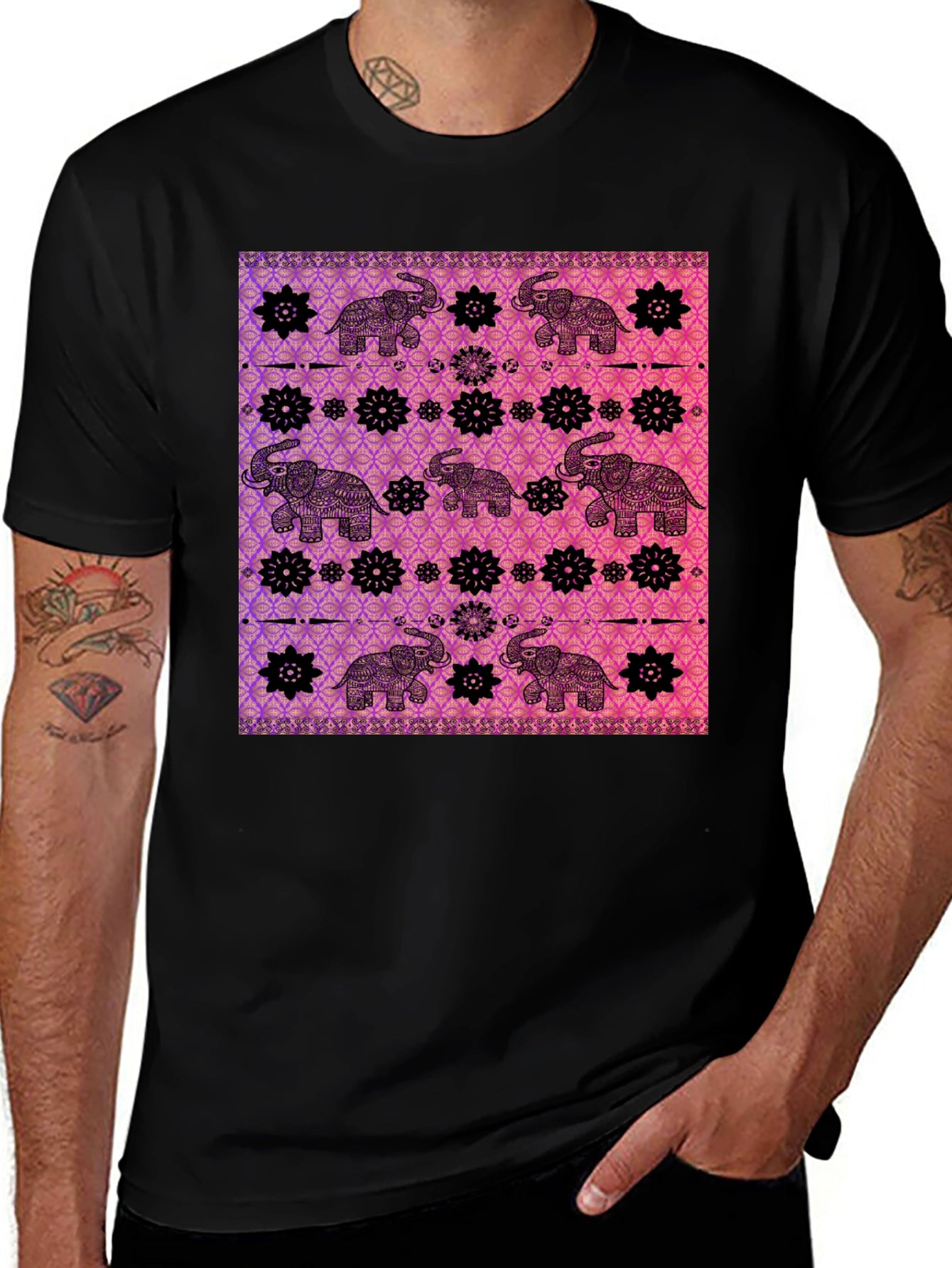 Elephant Pattern Graphic Tee