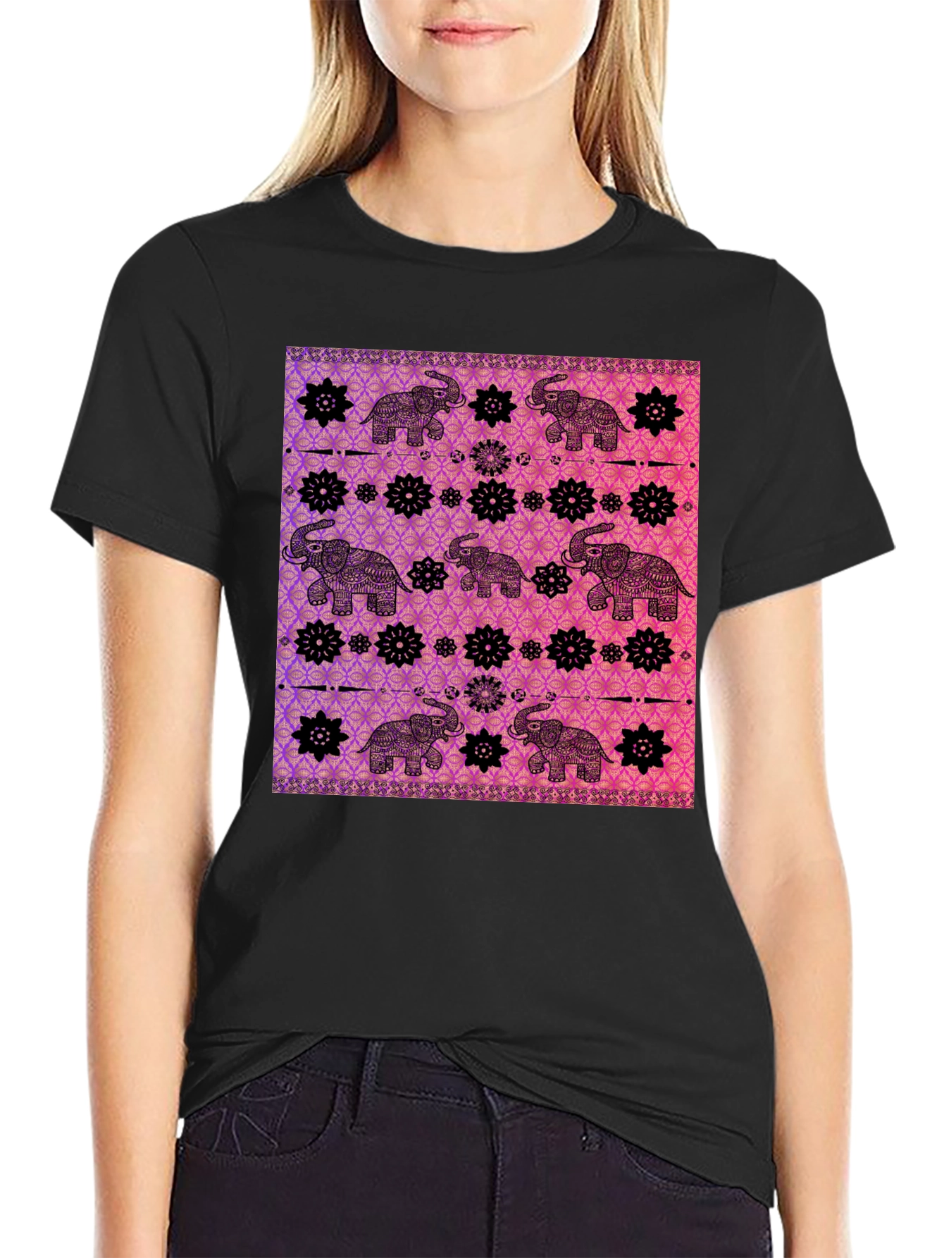 Elephant Pattern Graphic Tee