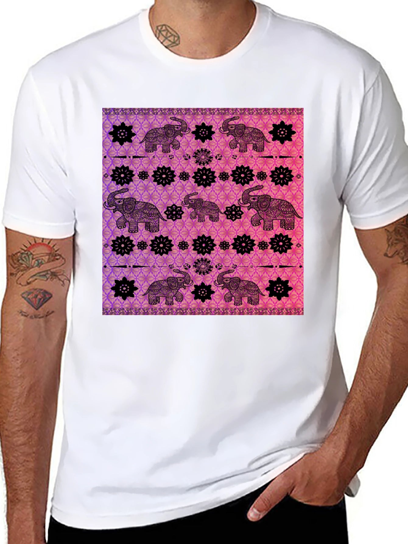 Elephant Pattern Graphic Tee