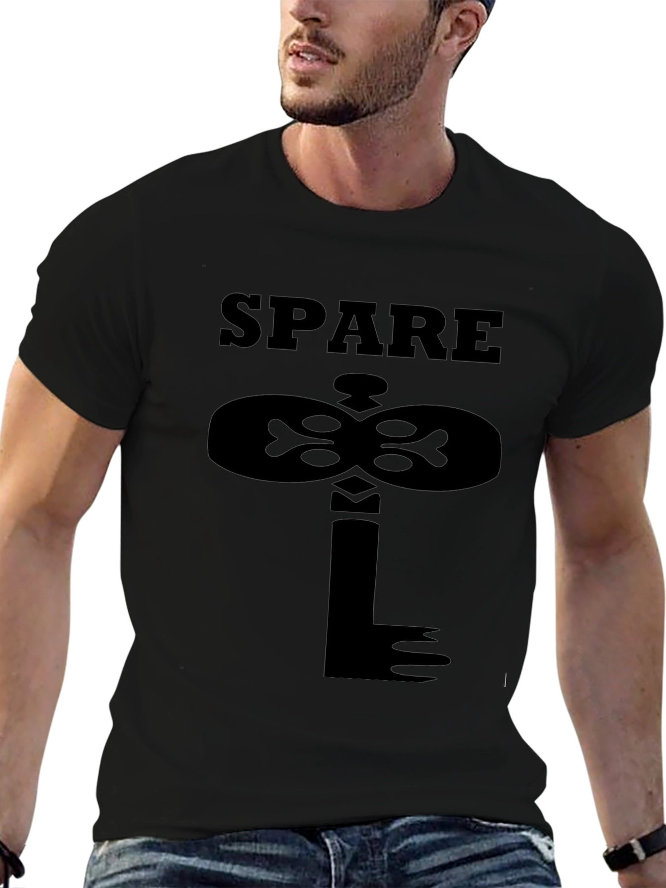 Spare Key Graphic Print Black T-Shirt