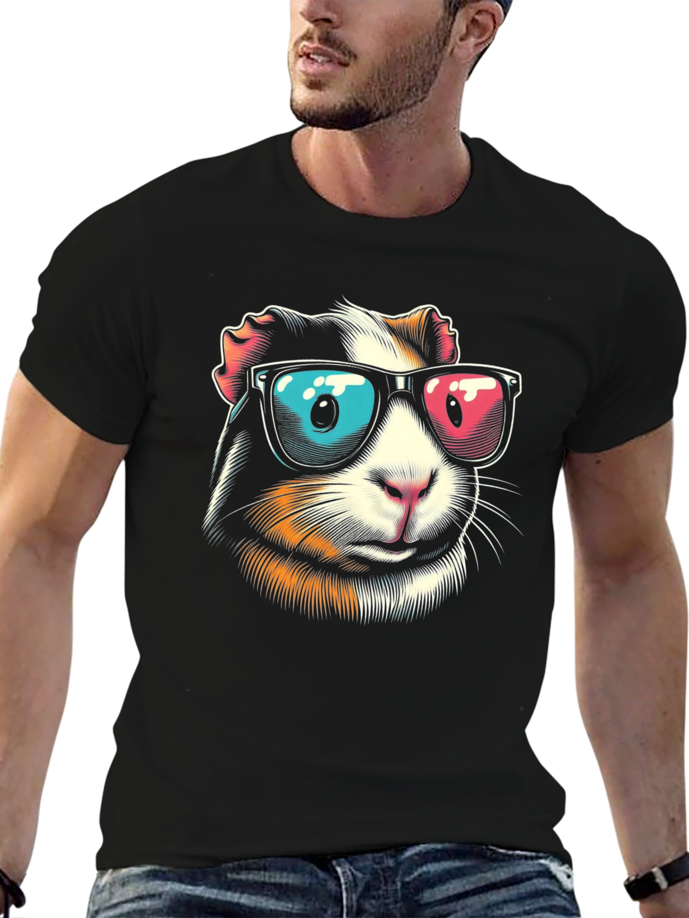 Cool Guinea Pig Graphic Tee - Black