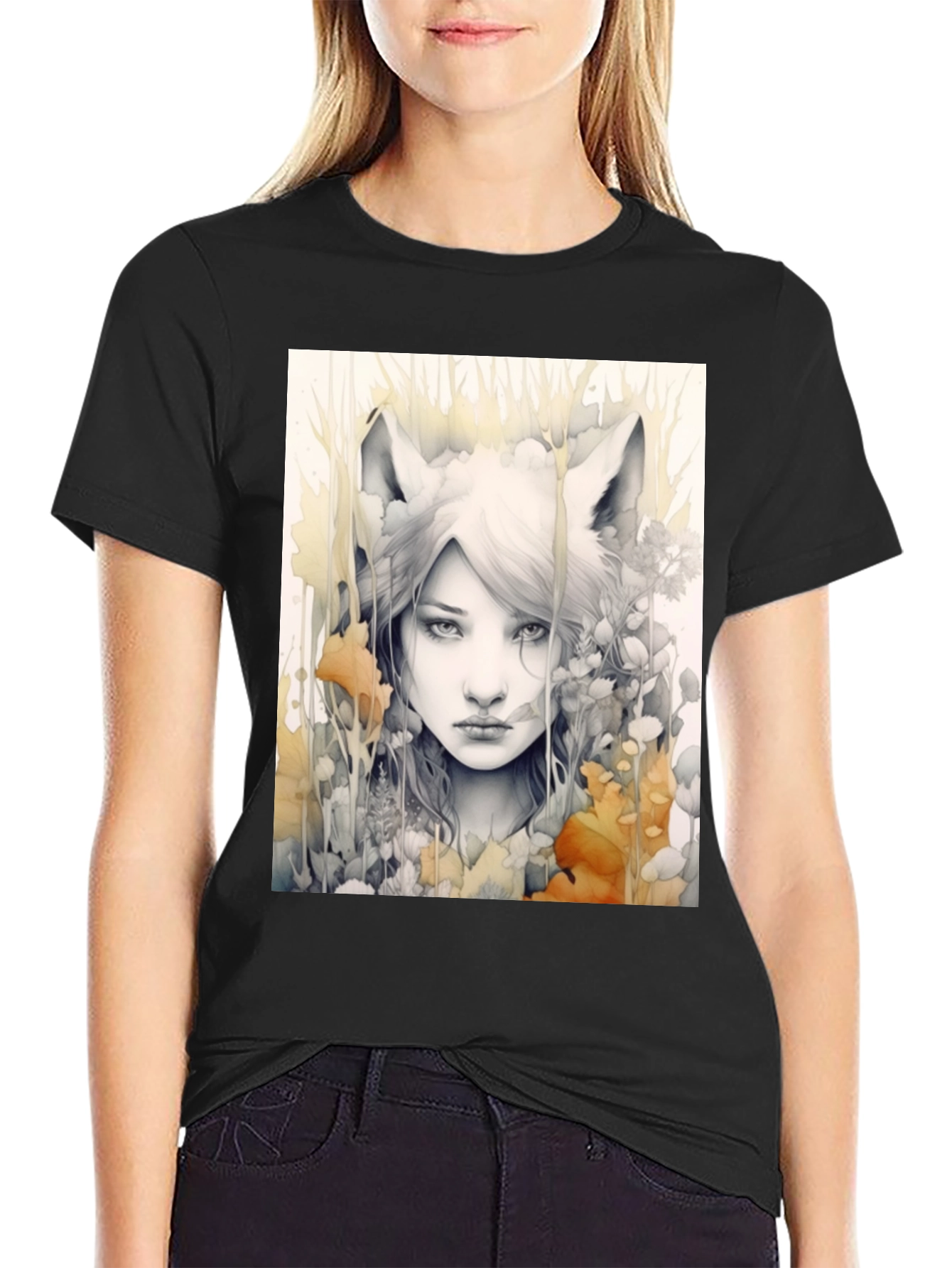Mystic Fox Girl Graphic Tee - Unique Design
