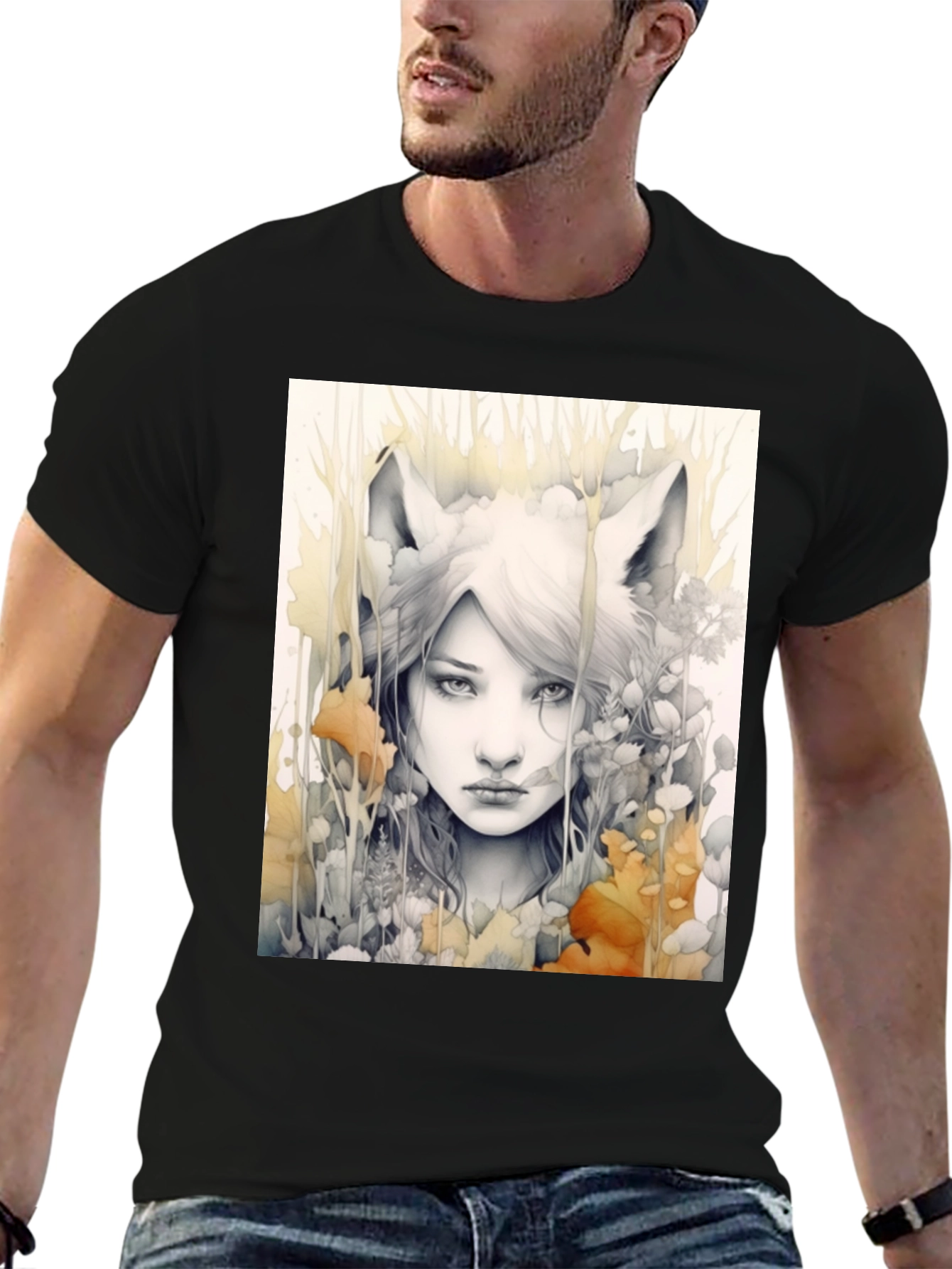 Mystic Fox Girl Graphic Tee - Unique Design
