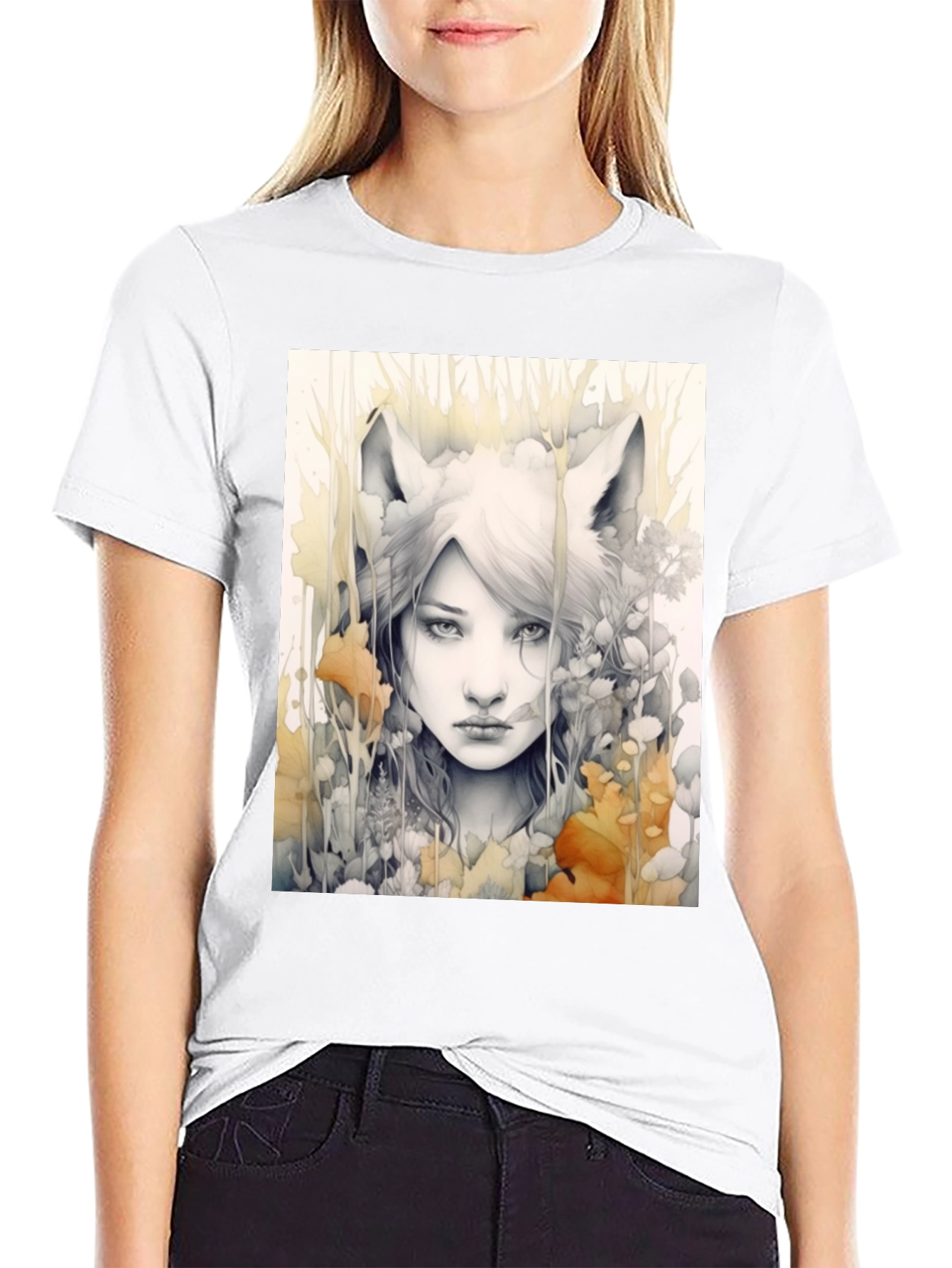 Mystic Fox Girl Graphic Tee - Unique Design