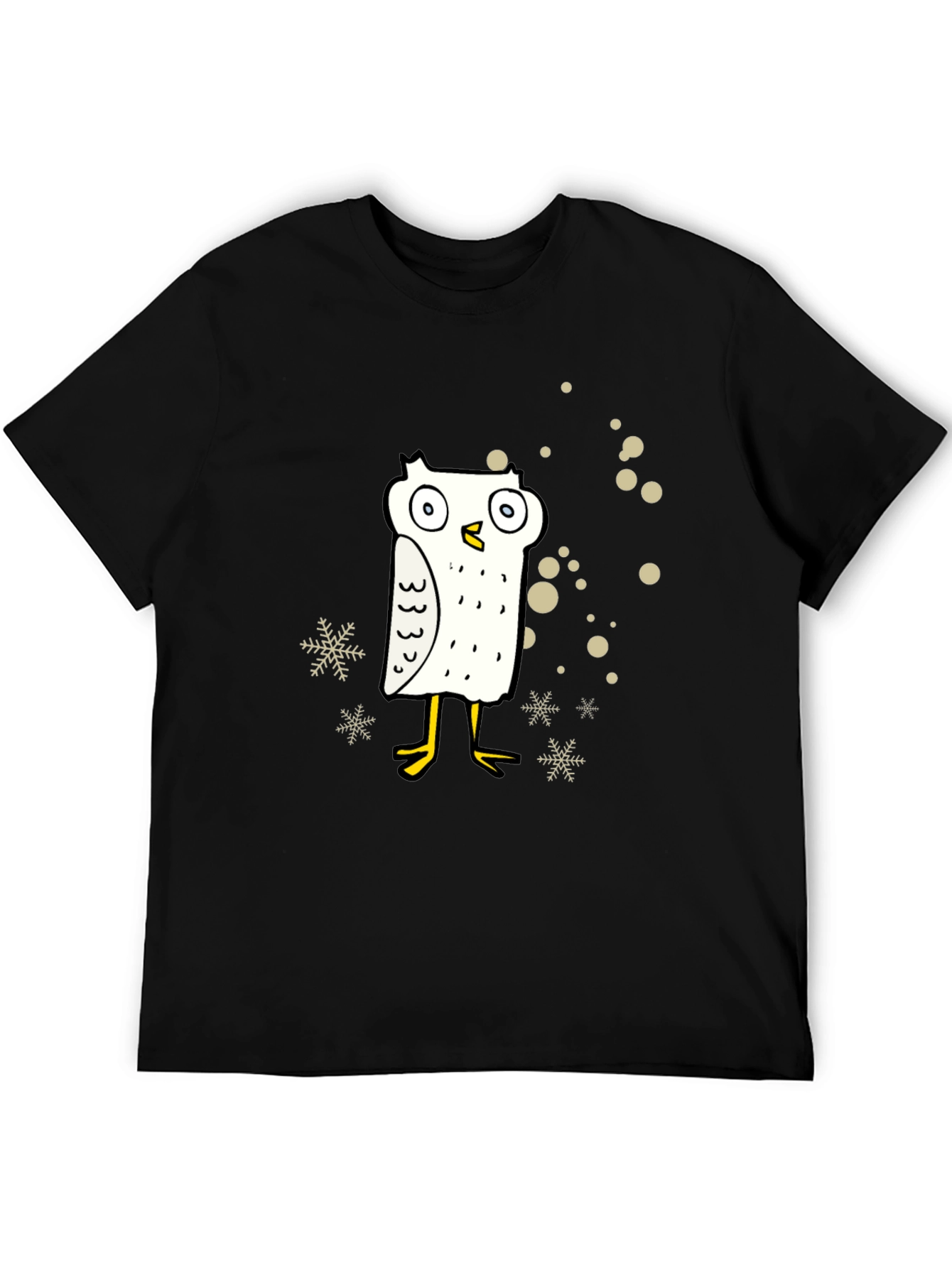 Funny Owl Cartoon Graphic Print Black Tee