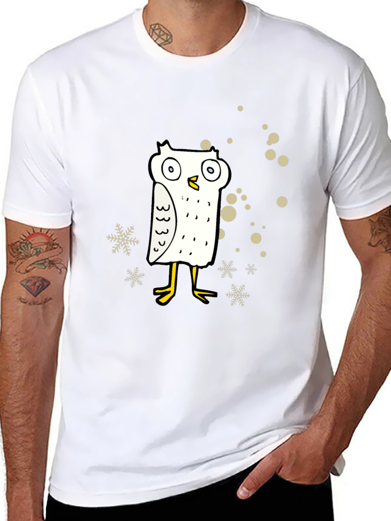 Funny Owl Cartoon Graphic Print Black Tee