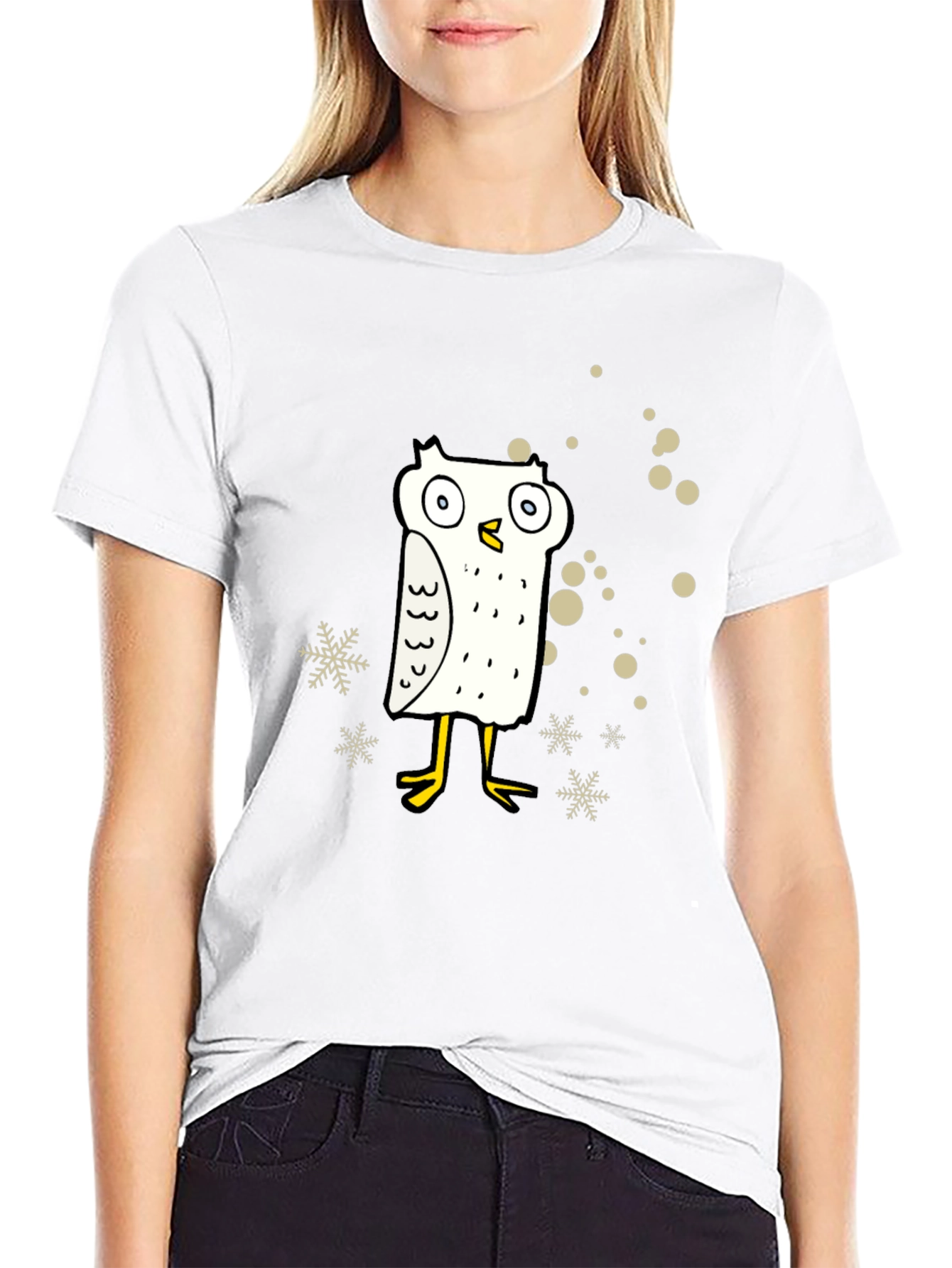 Funny Owl Cartoon Graphic Print Black Tee