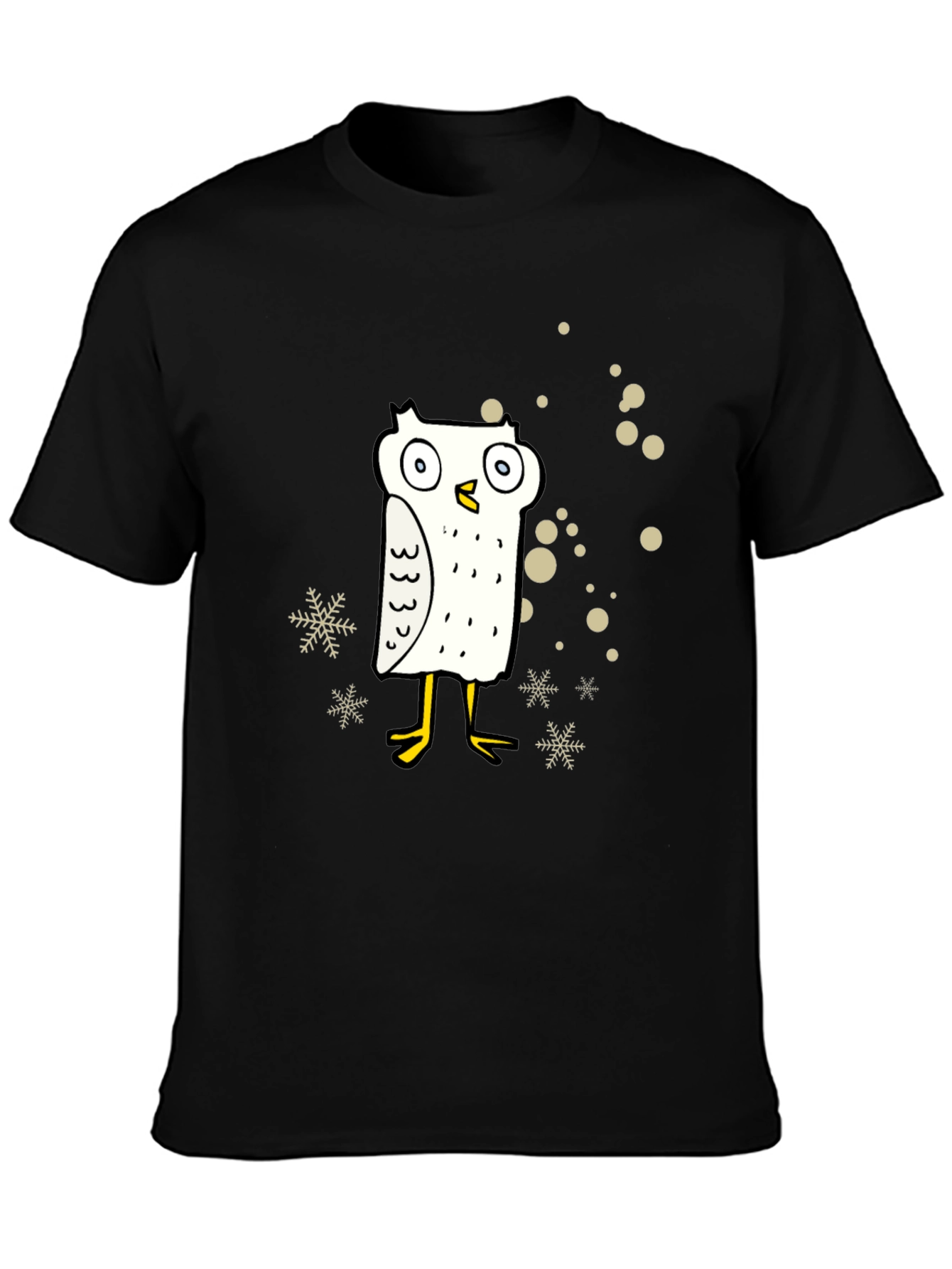 Funny Owl Cartoon Graphic Print Black Tee