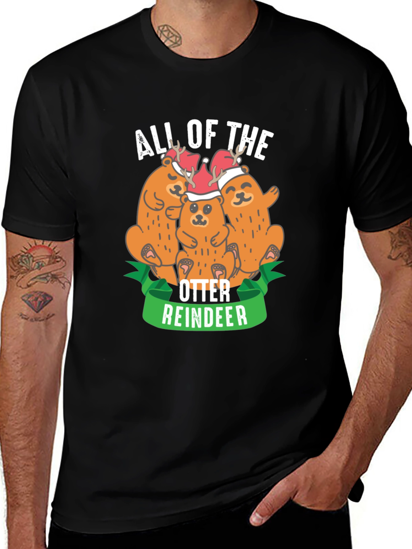 All of the Otter Reindeer Black T-Shirt