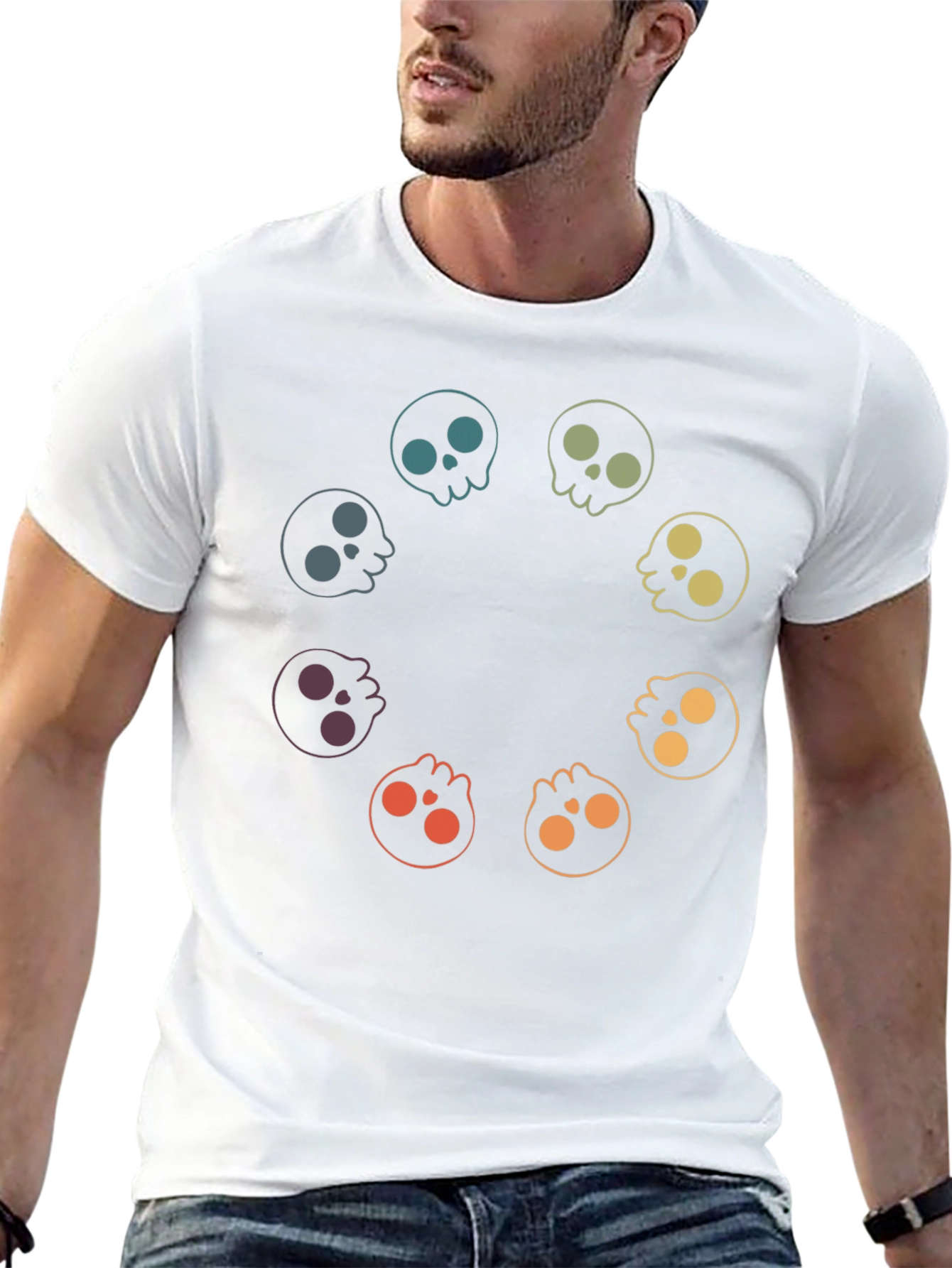 Rainbow Skull Circle Graphic Tee - Black