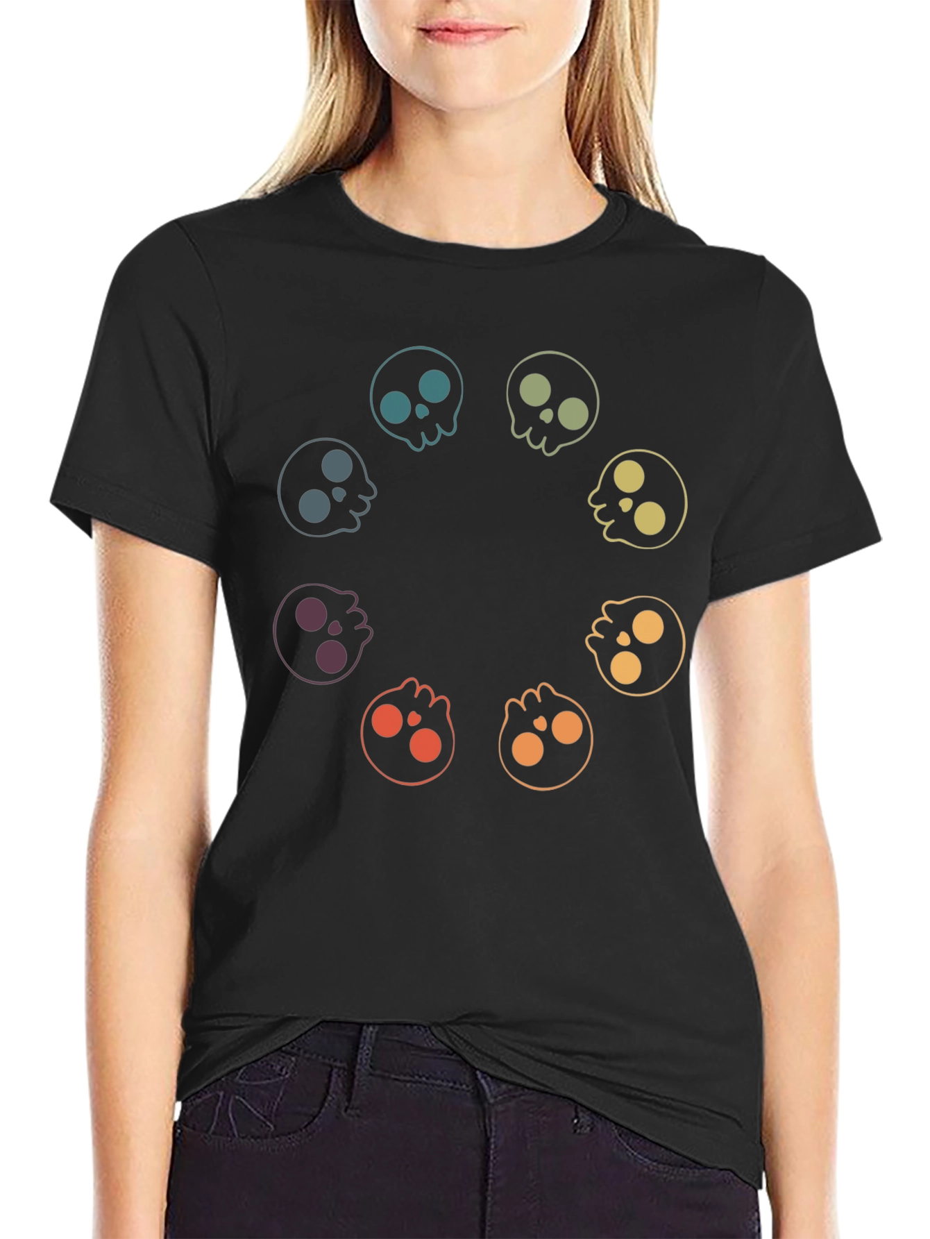 Rainbow Skull Circle Graphic Tee - Black