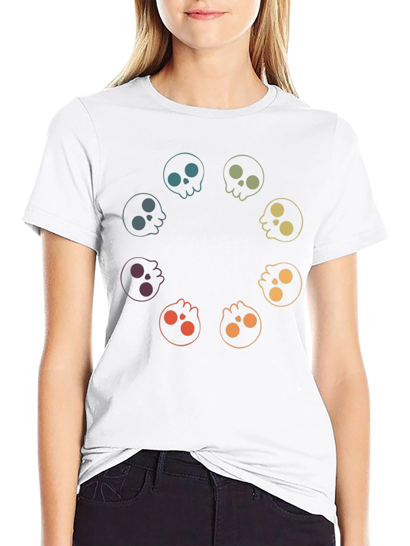 Rainbow Skull Circle Graphic Tee - Black