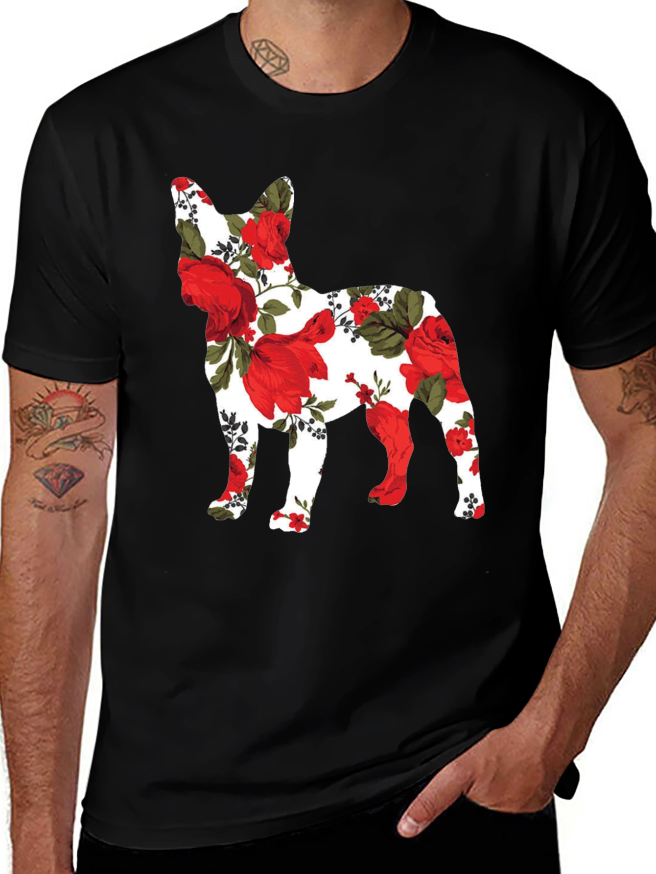 Floral French Bulldog Mens T-Shirt