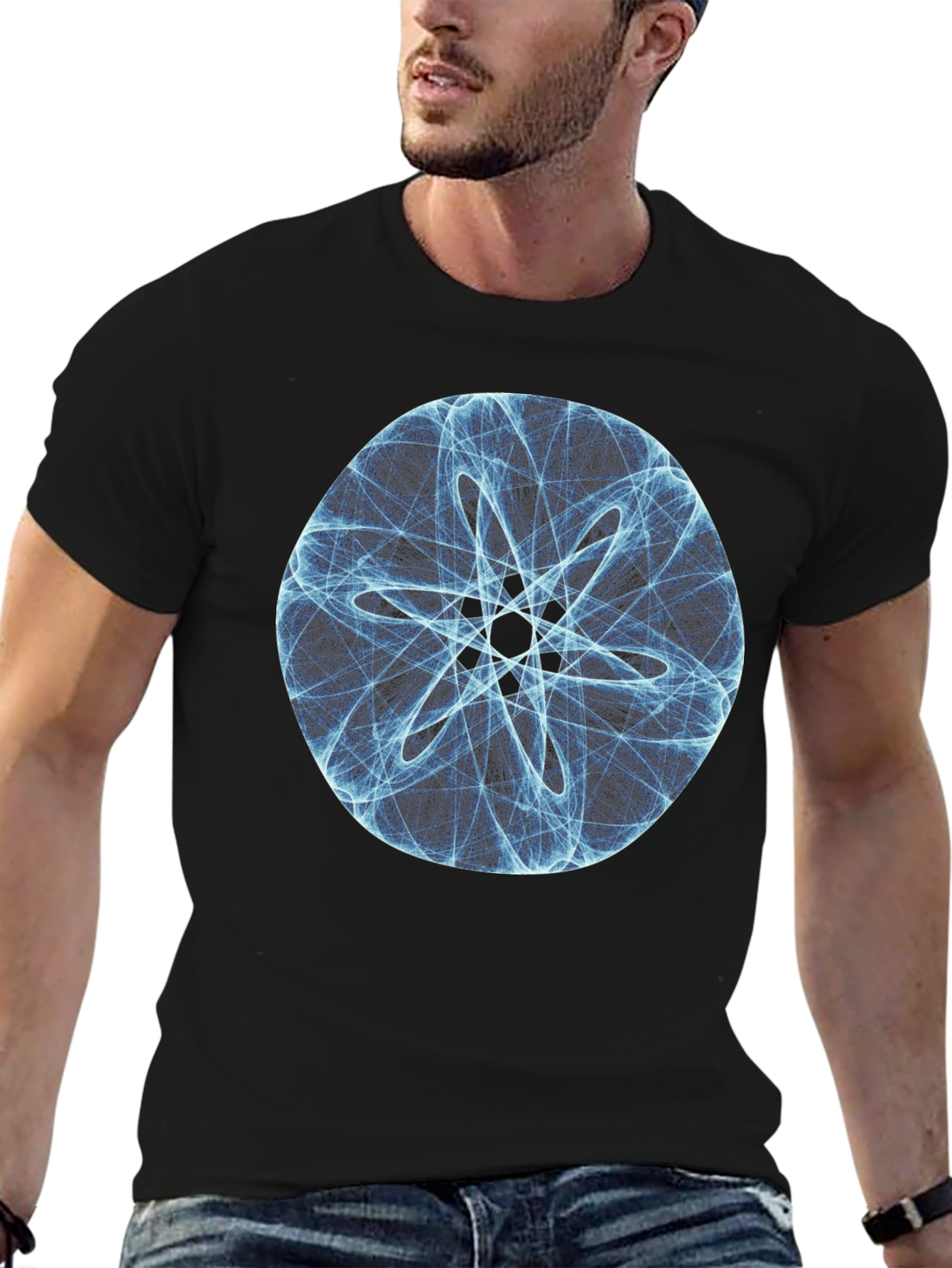 Geometric Circle Design Black T-Shirt