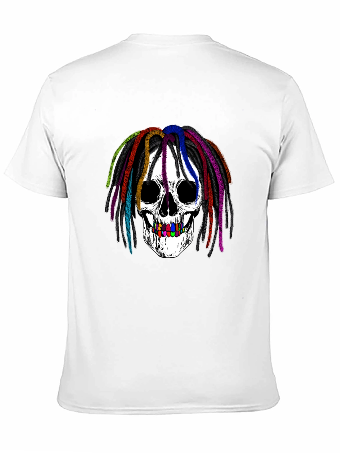 Rainbow Dread Skull Graphic Tee - Black Cotton Shirt