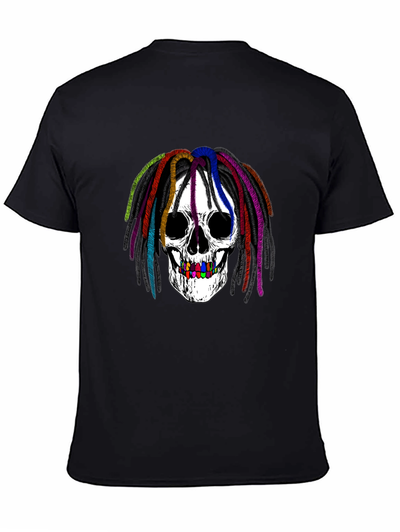 Rainbow Dread Skull Graphic Tee - Black Cotton Shirt