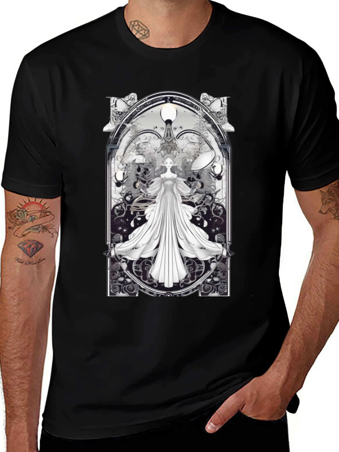Art Nouveau Angel T-Shirt - Unique Gothic Design
