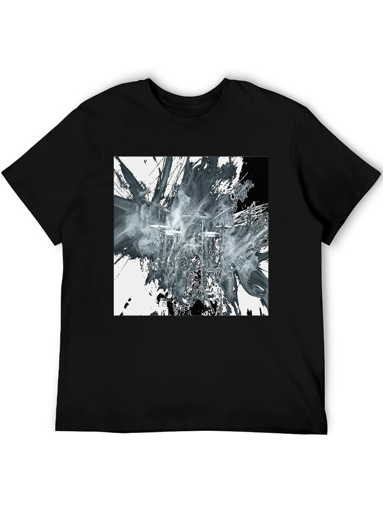 Abstract Drums Graphic Print Black T-Shirt