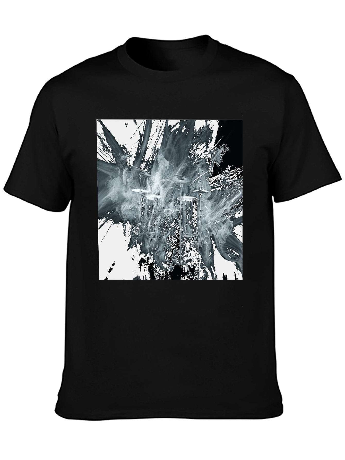 Abstract Drums Graphic Print Black T-Shirt