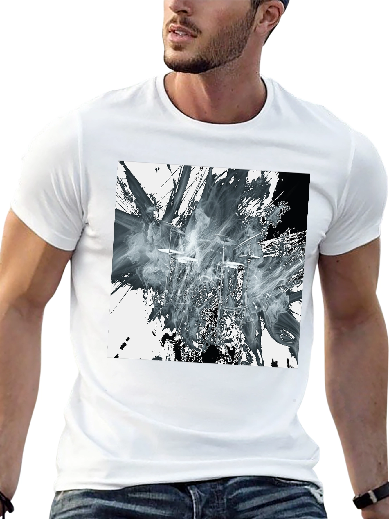 Abstract Drums Graphic Print Black T-Shirt